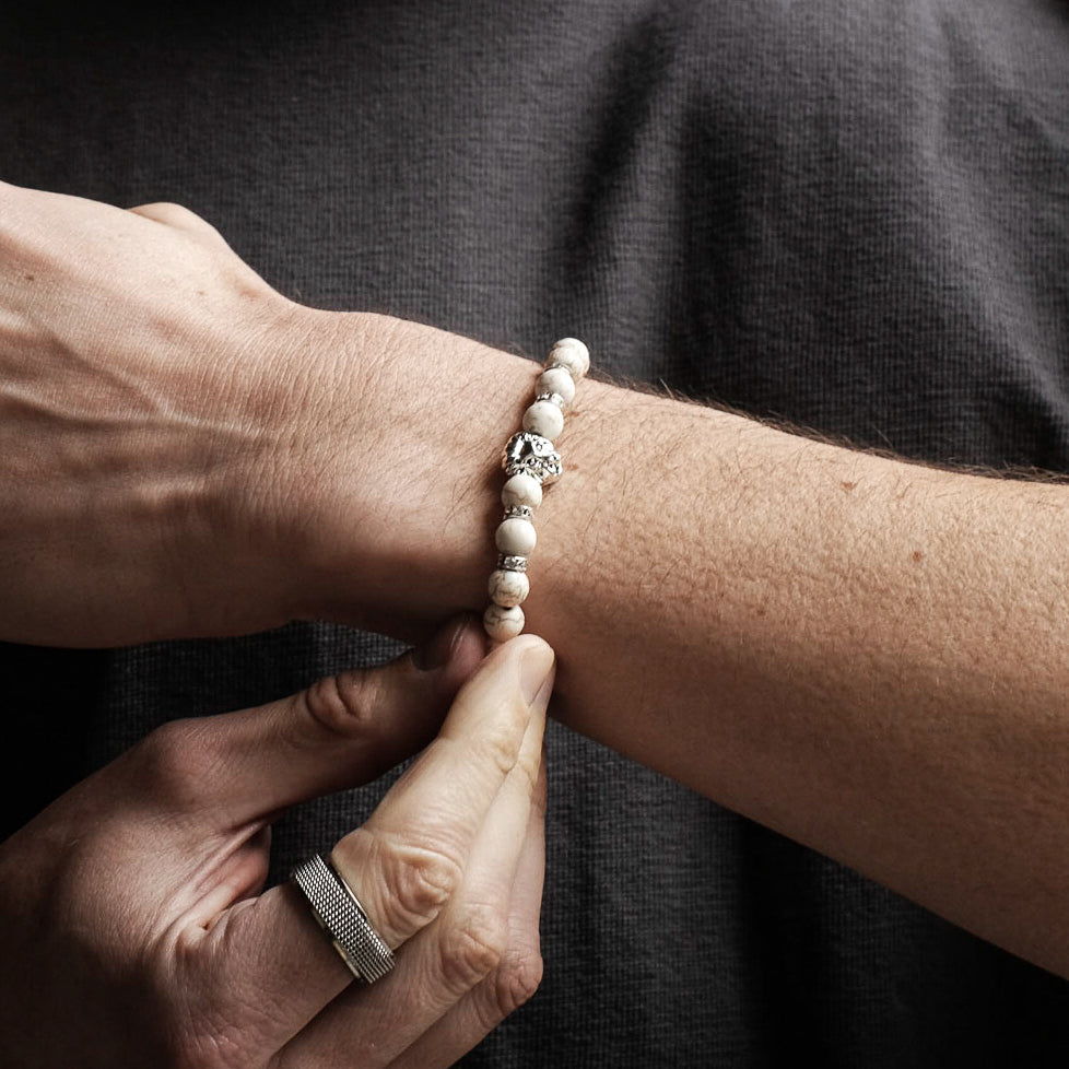 Silver Lion Marble Beaded Bracelet