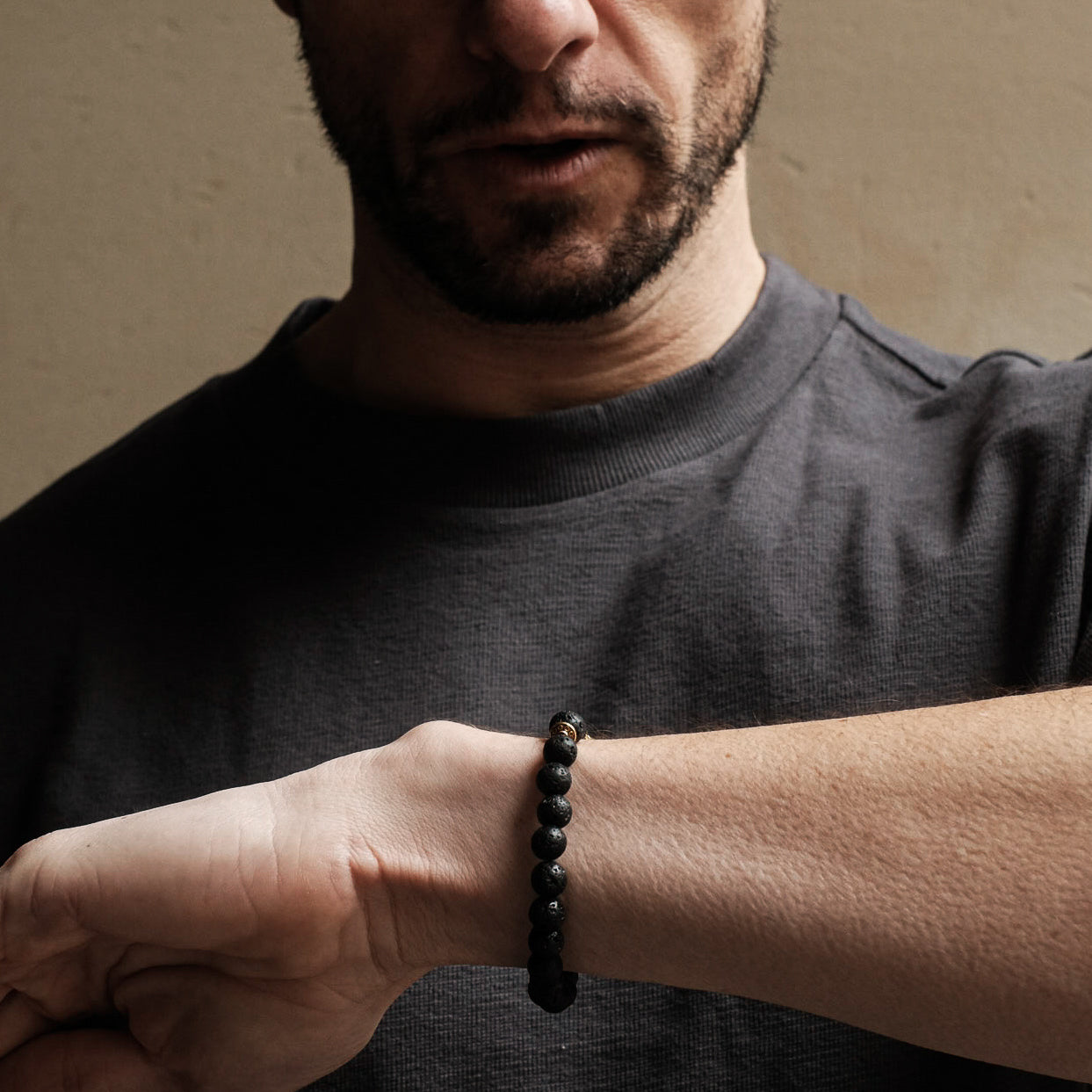 8mm Gold Panther Black Lava Bracelet