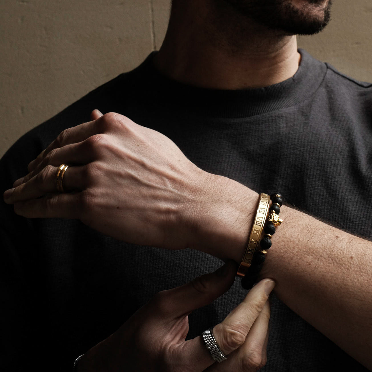 8mm Gold Panther Black Lava Bracelet