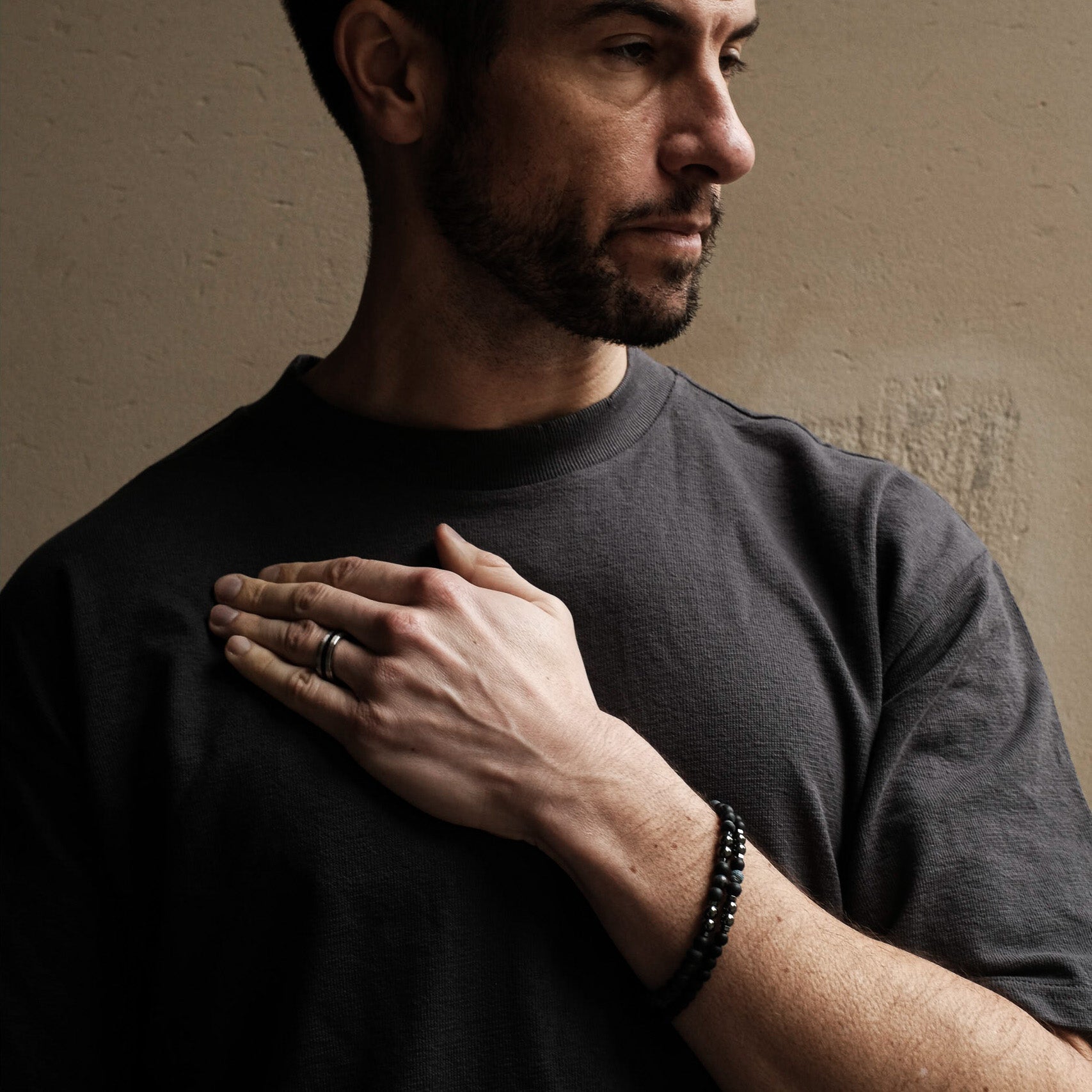 Mix Blue Agate Black Lava Beaded Bracelet