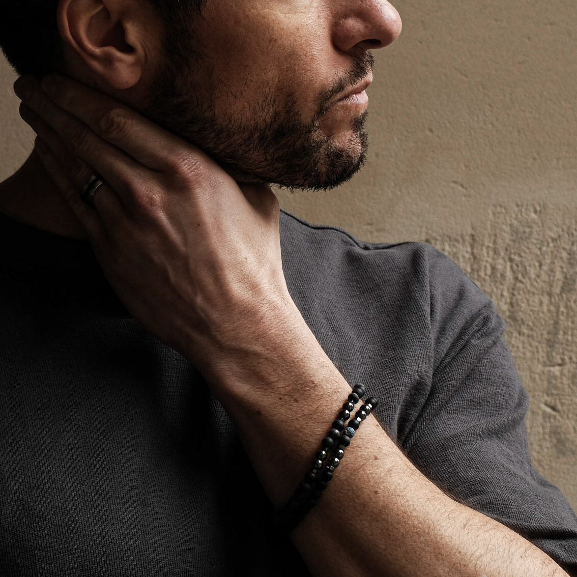 Mix Blue Agate Black Lava Beaded Bracelet