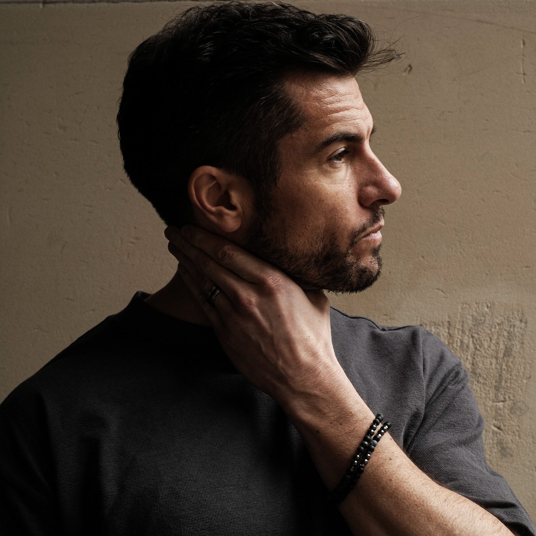 Mix Blue Agate Black Lava Beaded Bracelet