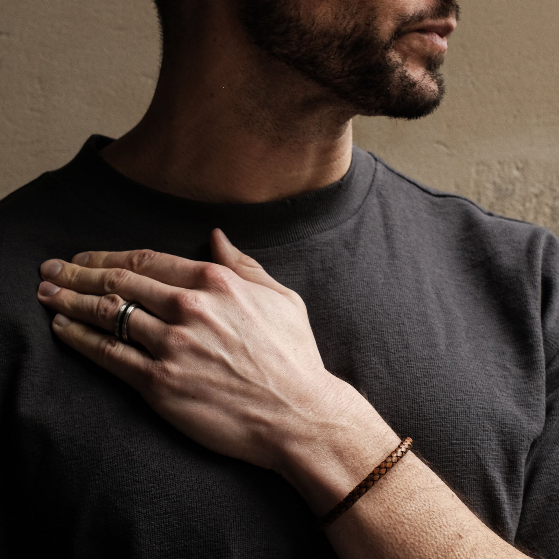 Tan Weave Stainless Steel Leather Bracelet