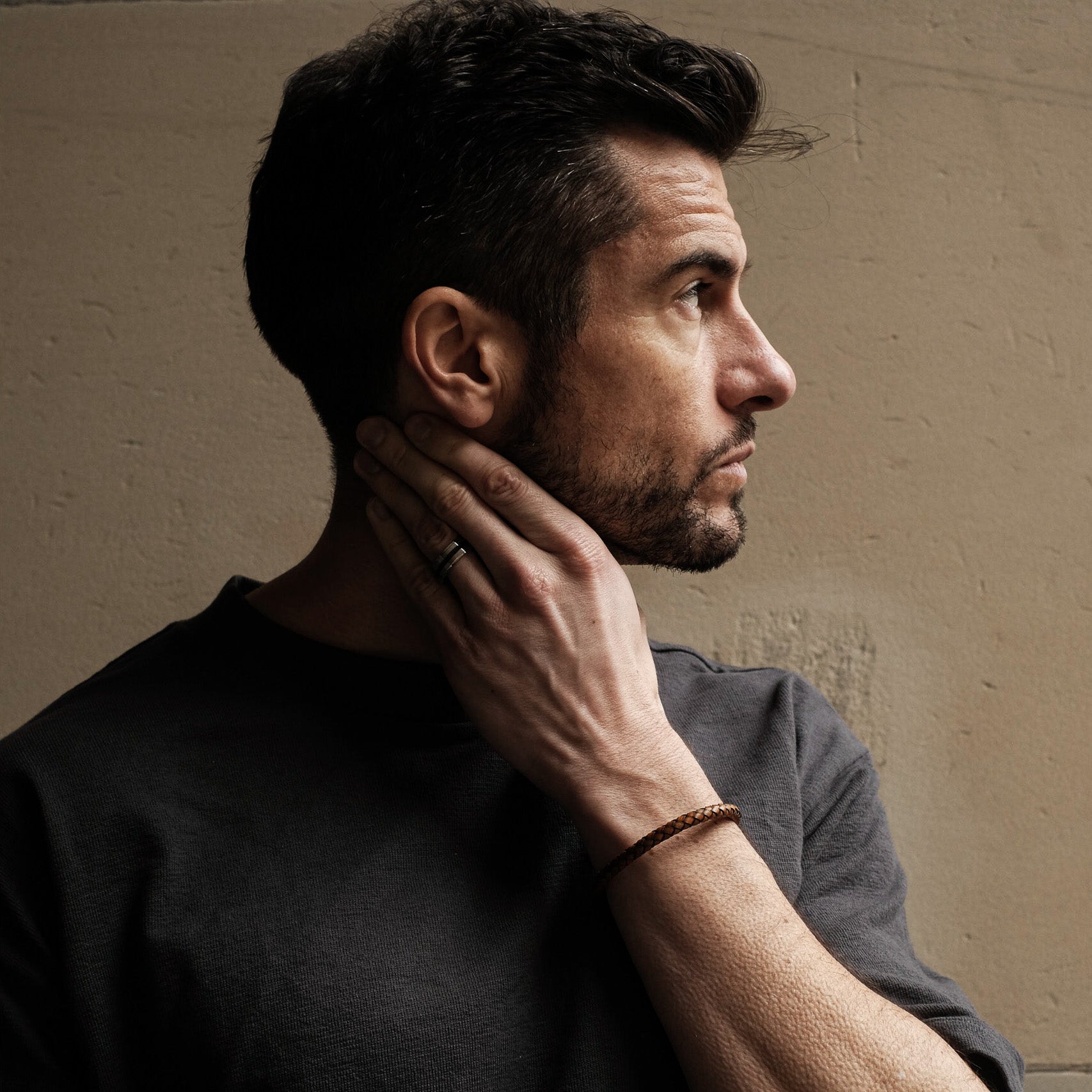 Tan Weave Stainless Steel Leather Bracelet