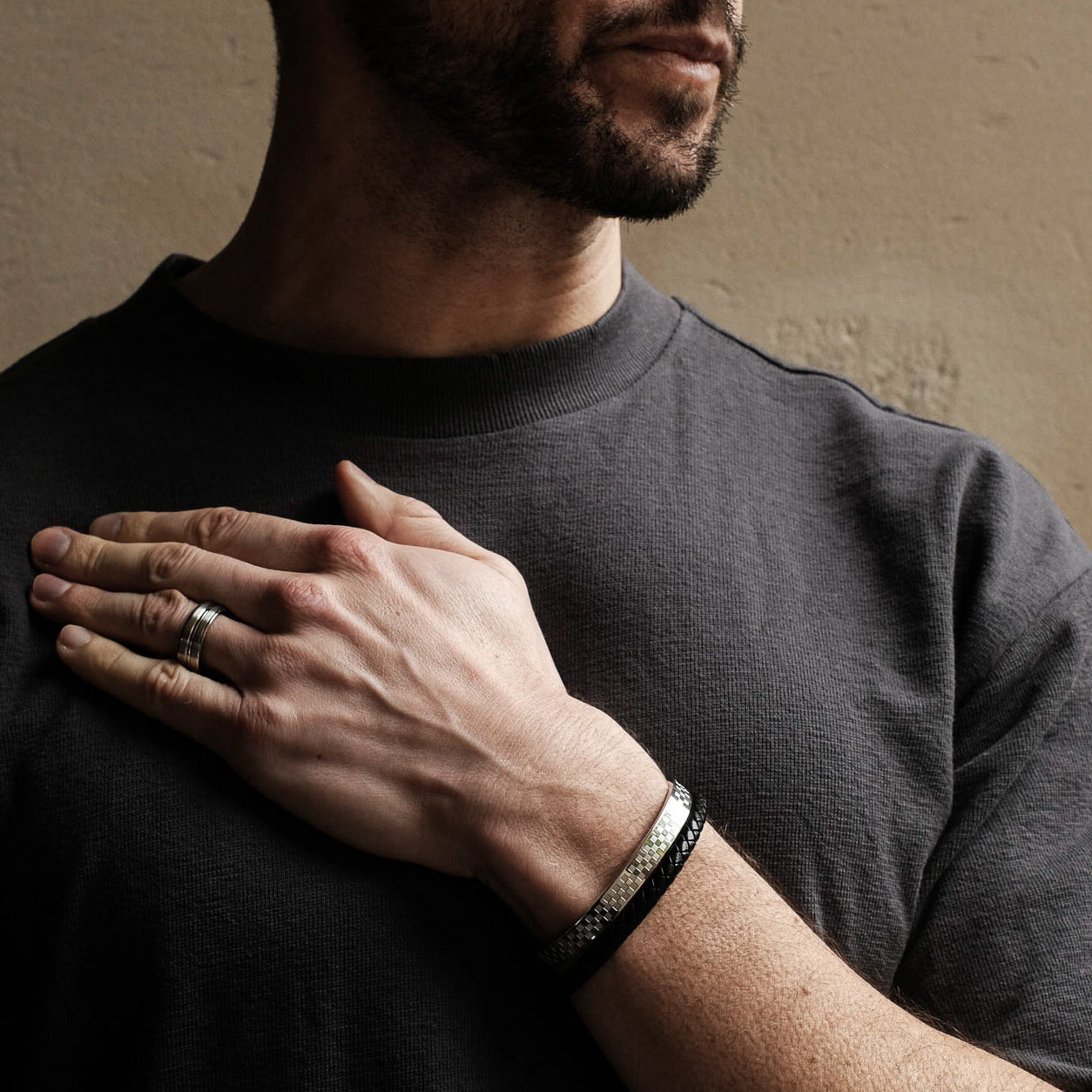 Silver Checkered Stainless Steel Bangle