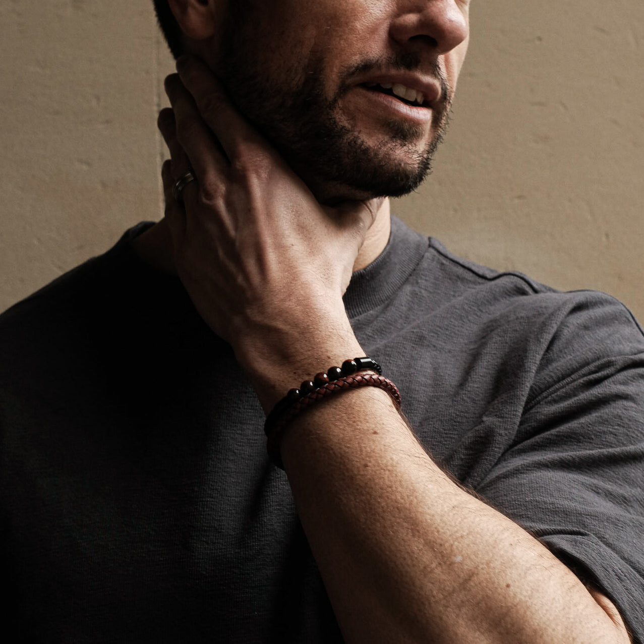 Burgundy Weave Stainless Steel Leather Bracelet