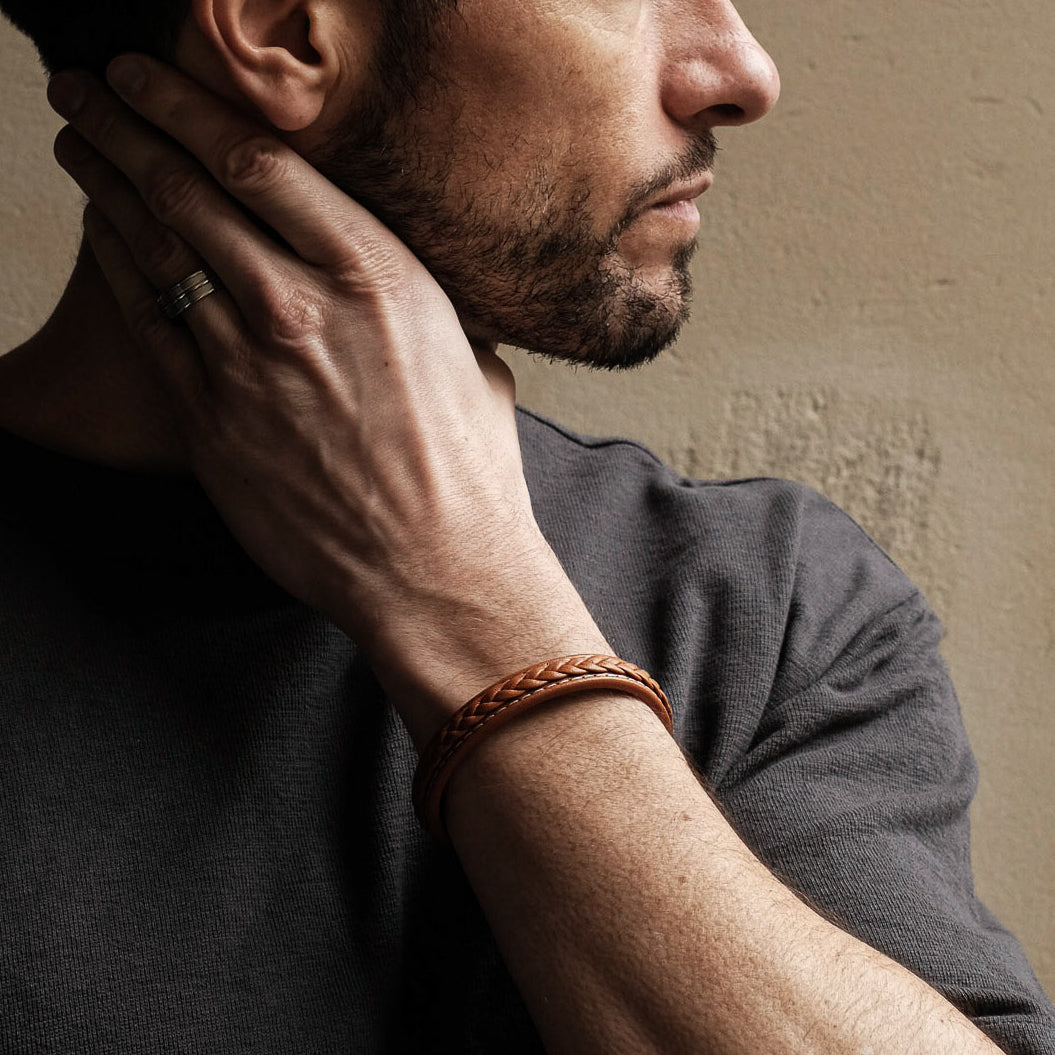 Tan Braided Stainless Steel Bracelet