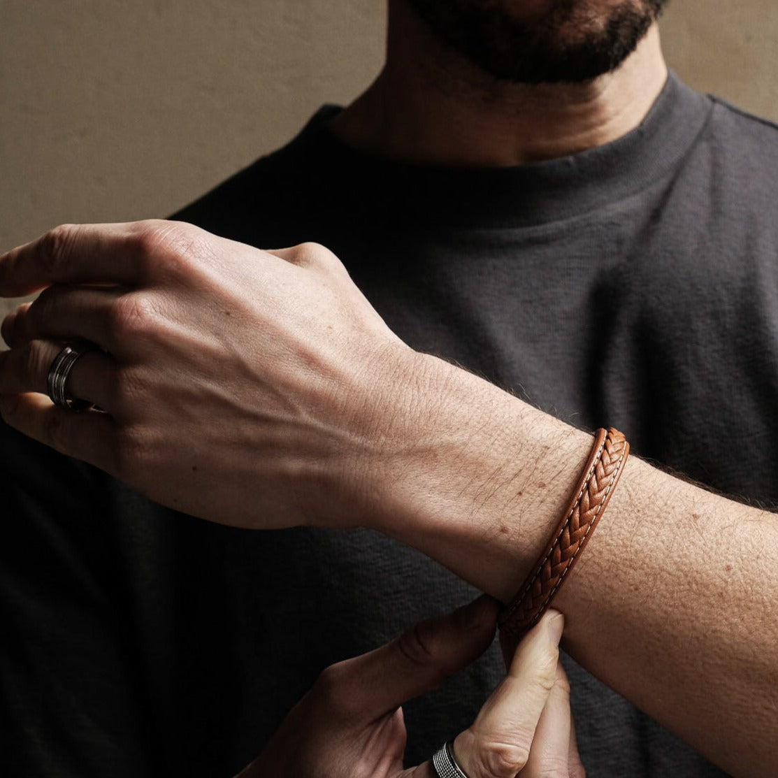 Tan Braided Stainless Steel Bracelet