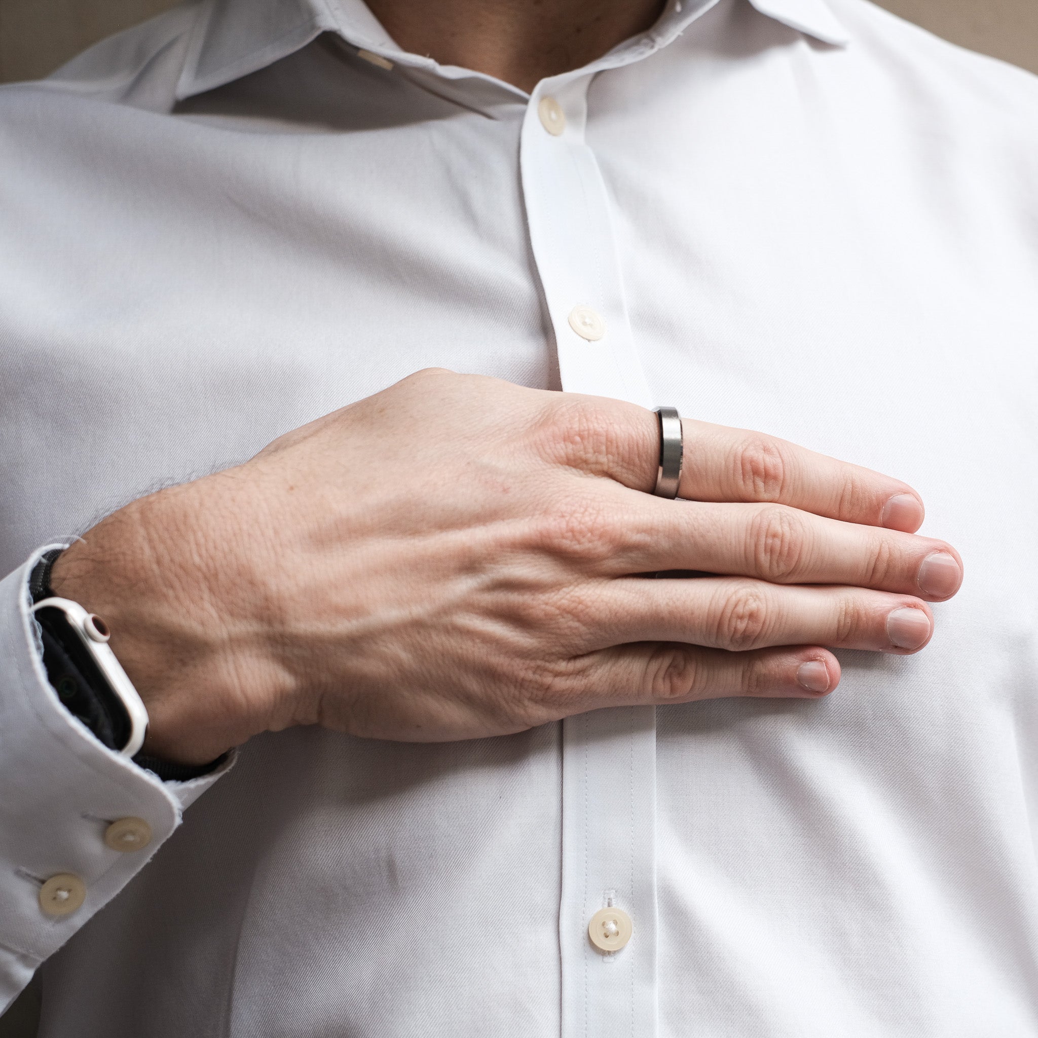 The Silver Knight - Silver 6mm Brushed Tungsten Beveled Ring