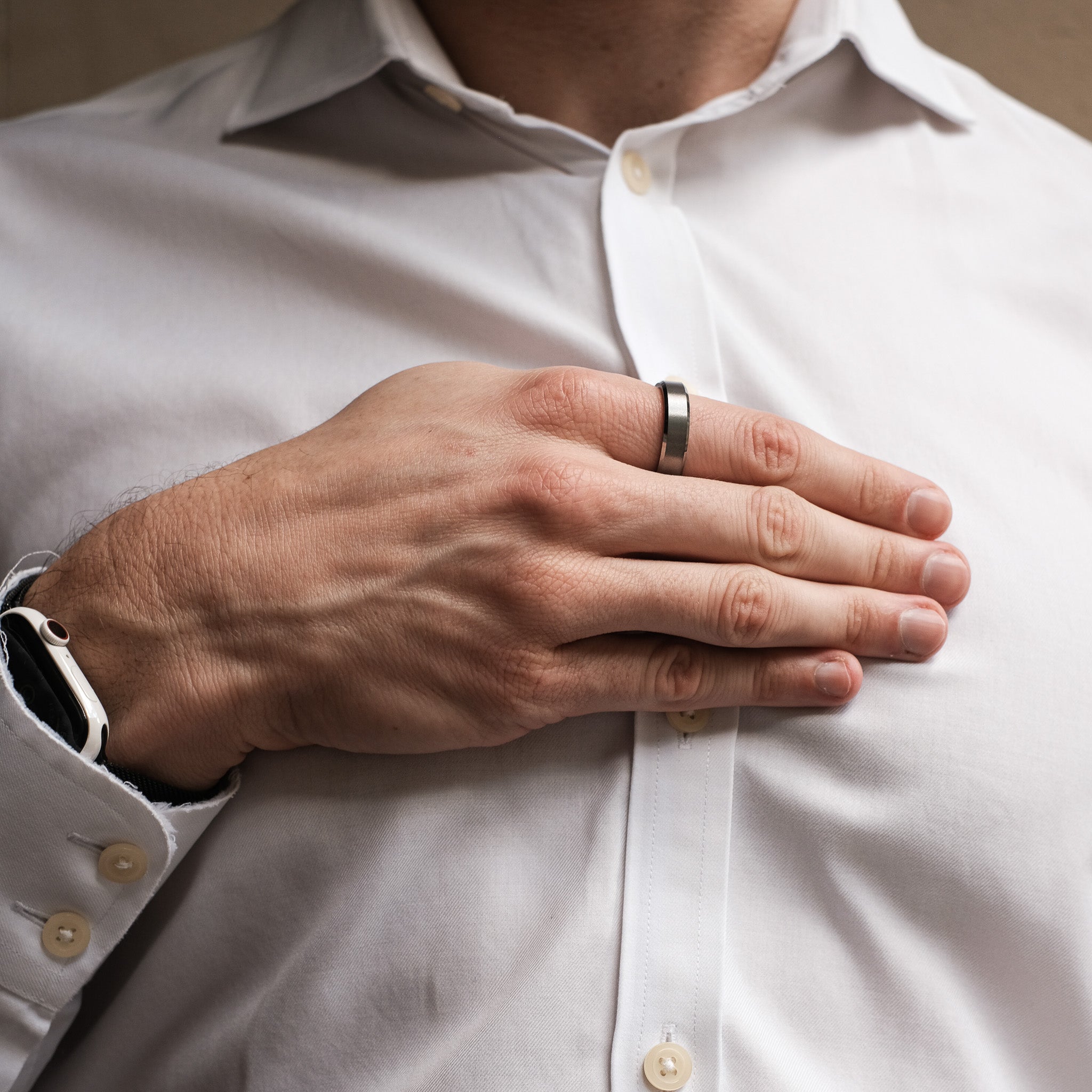 The Silver Knight - Silver 6mm Brushed Tungsten Beveled Ring