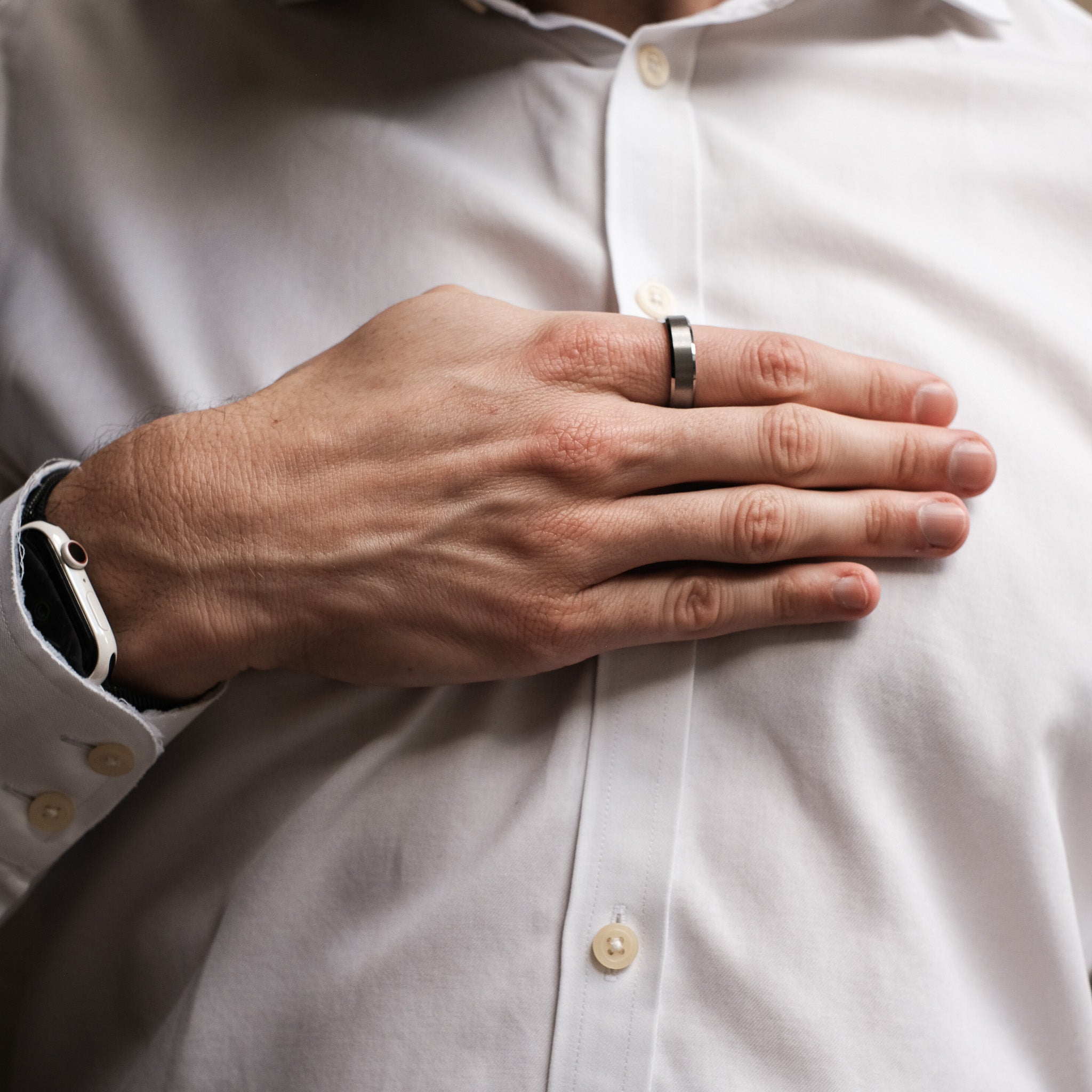 The Silver Knight - Silver 6mm Brushed Tungsten Beveled Ring