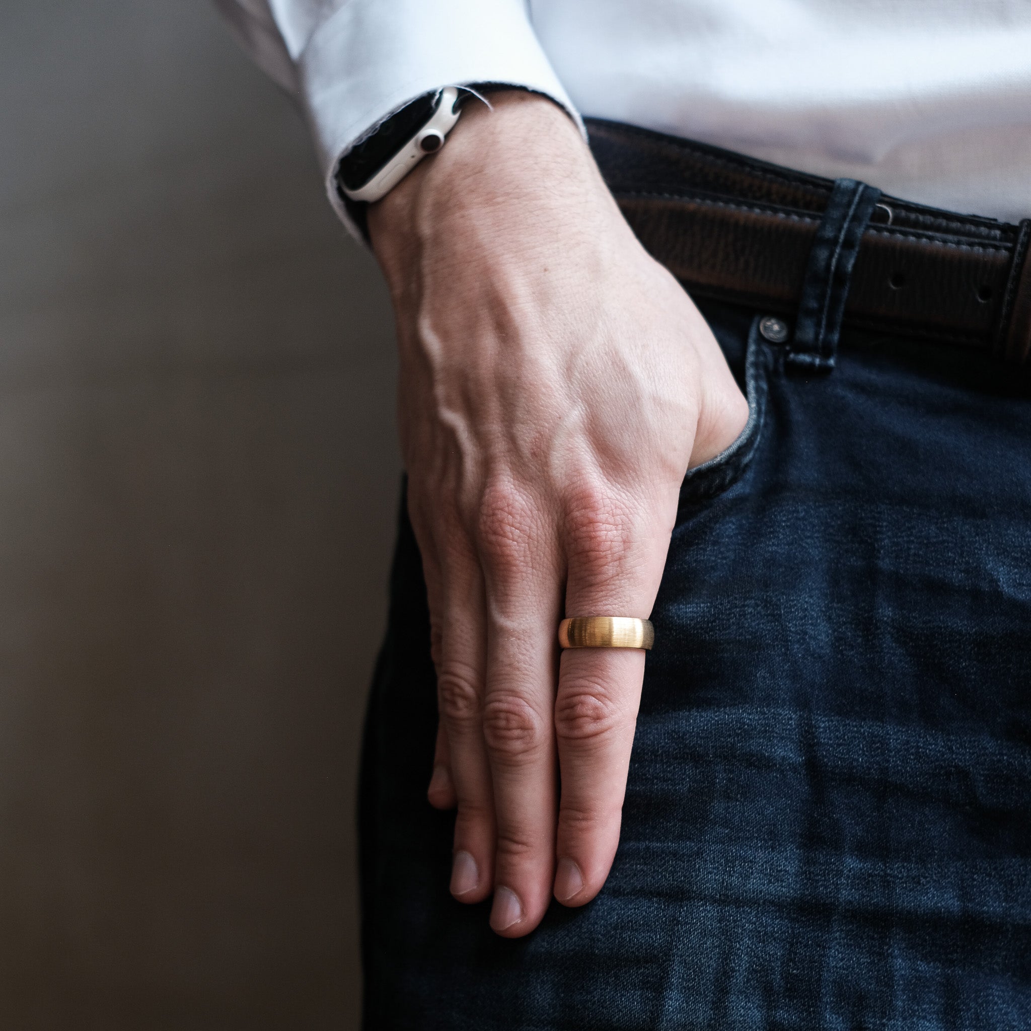 The King - Gold Brushed Curved Tungsten Ring