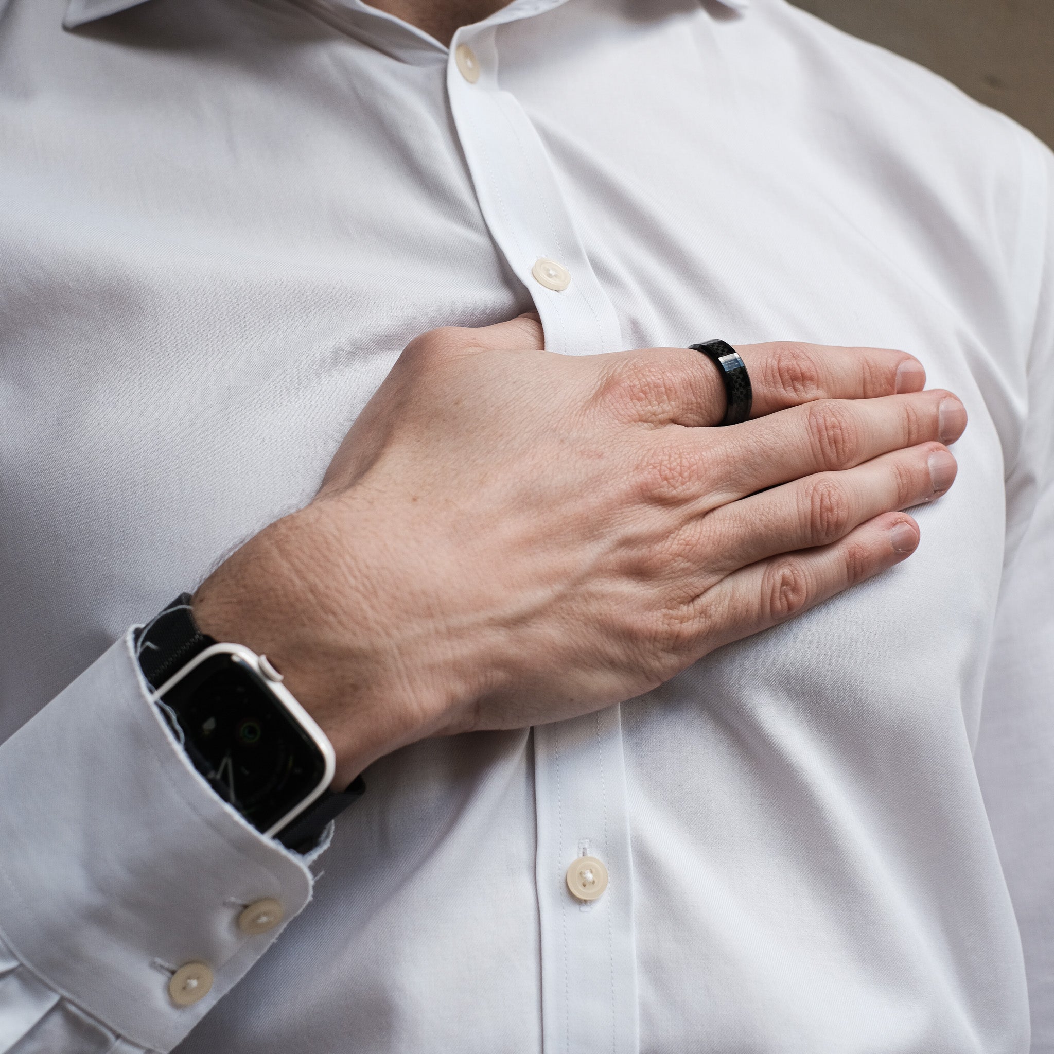 The Overlord - Black Carbon Fibre Tungsten Beveled Ring