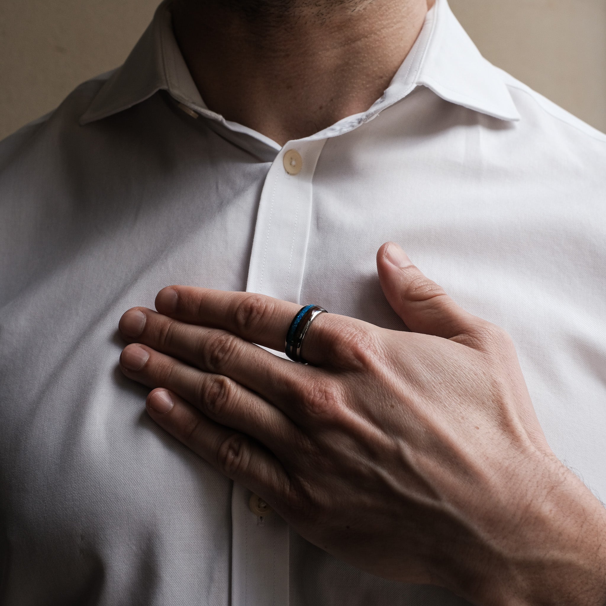 The Embark - Silver Opal Tungsten Koa Wood Ring