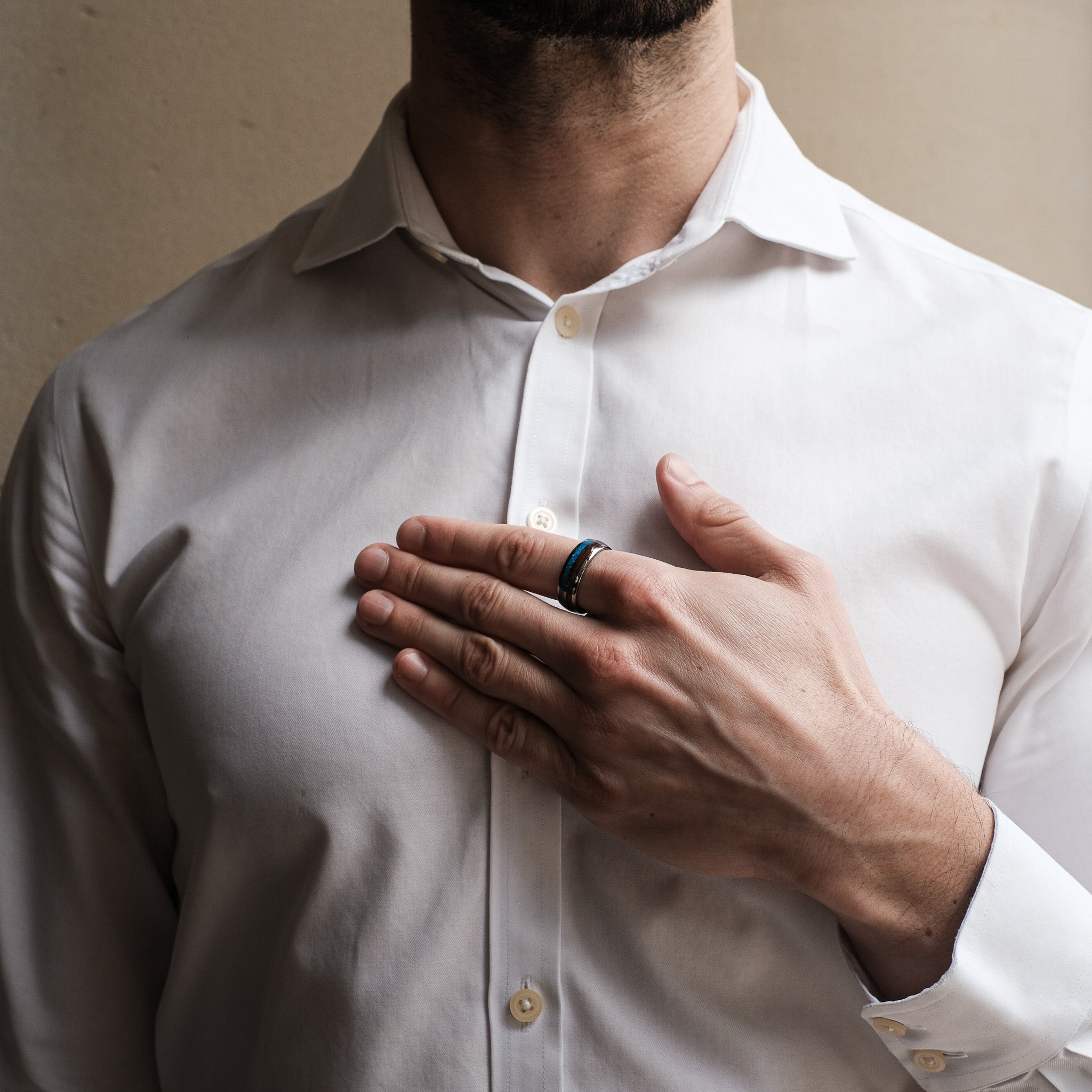 The Embark - Silver Opal Tungsten Koa Wood Ring