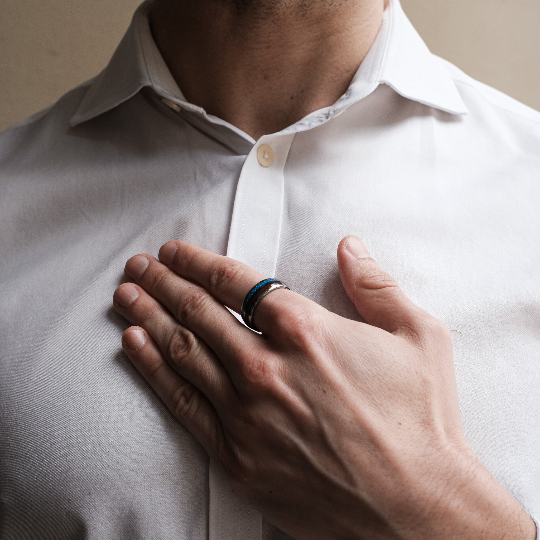 The Embark - Silver Opal Tungsten Koa Wood Ring