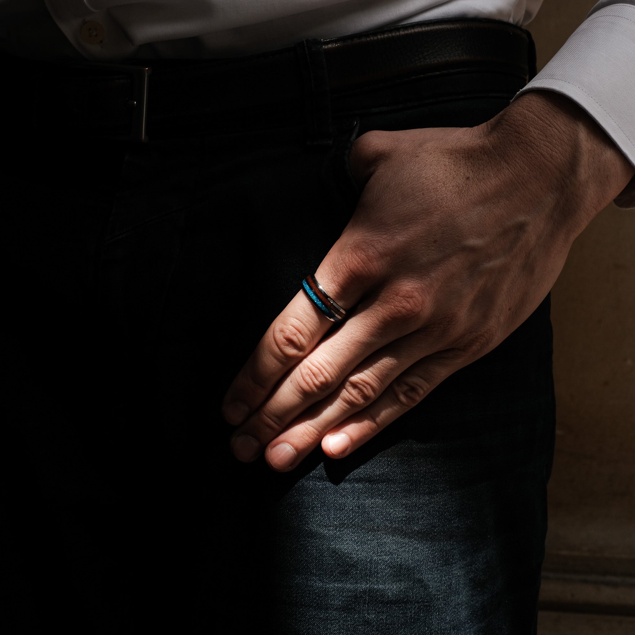 The Embark - Silver Opal Tungsten Koa Wood Ring