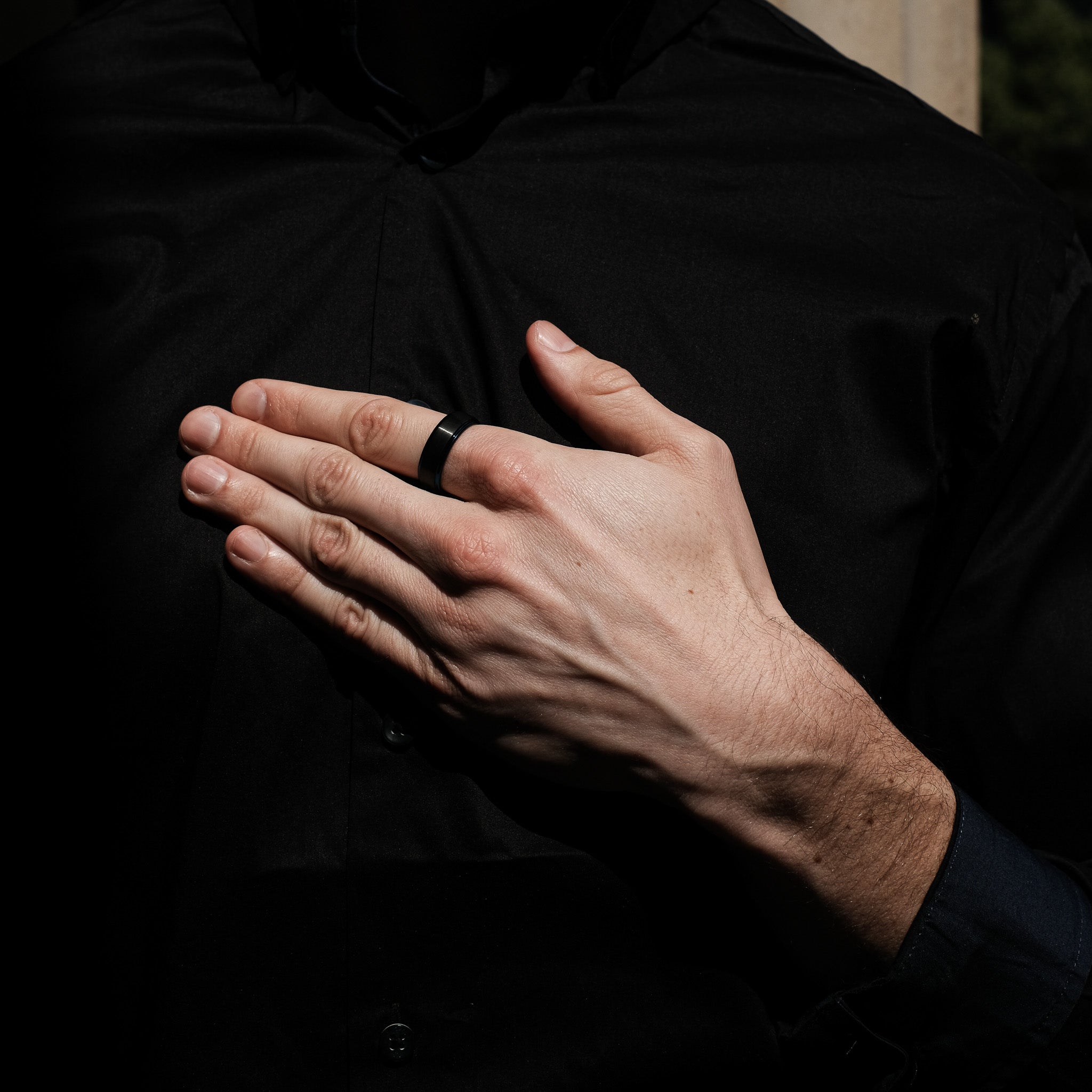 The Urban - Black Brushed Blue Edged Tungsten Ring