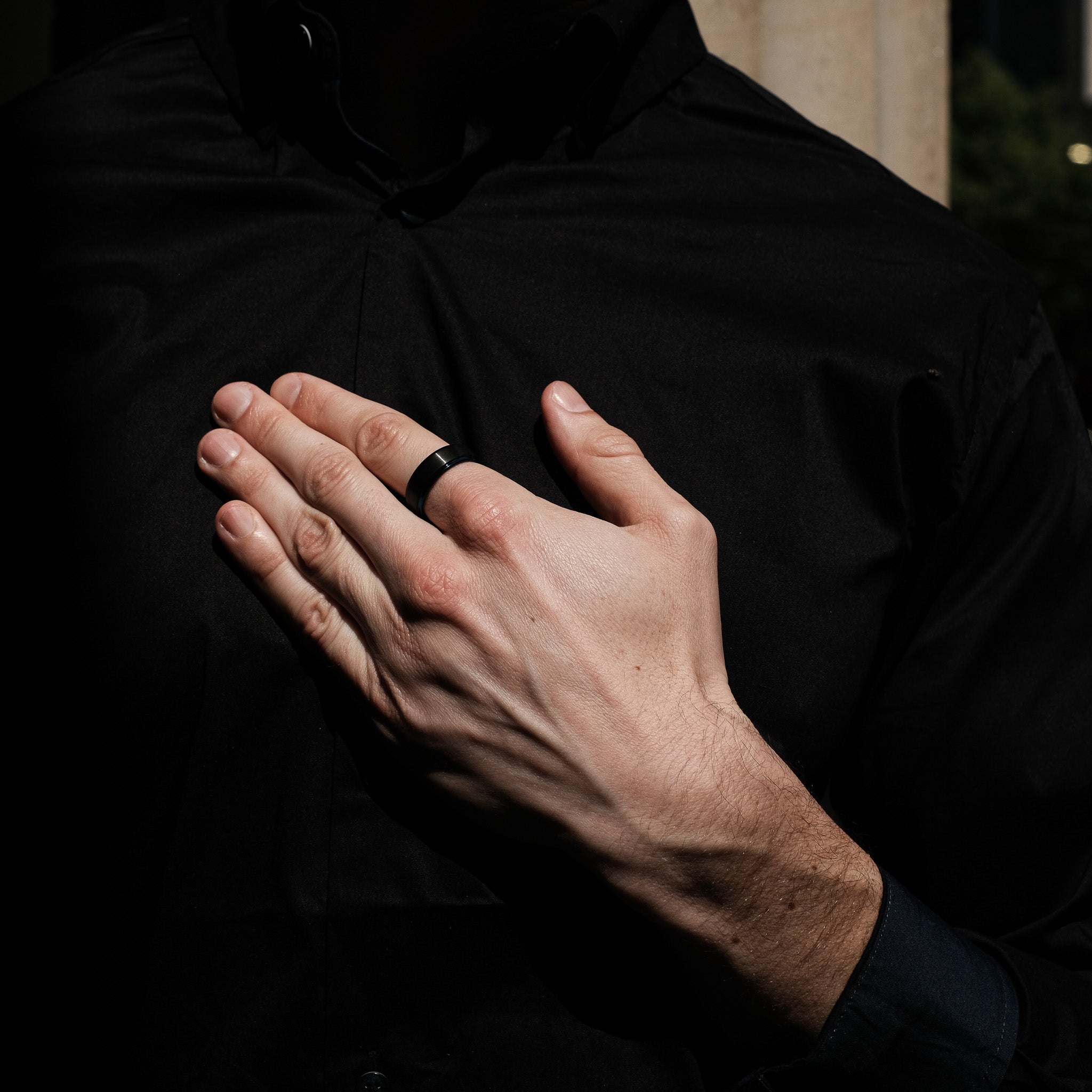 The Urban - Black Brushed Blue Edged Tungsten Ring