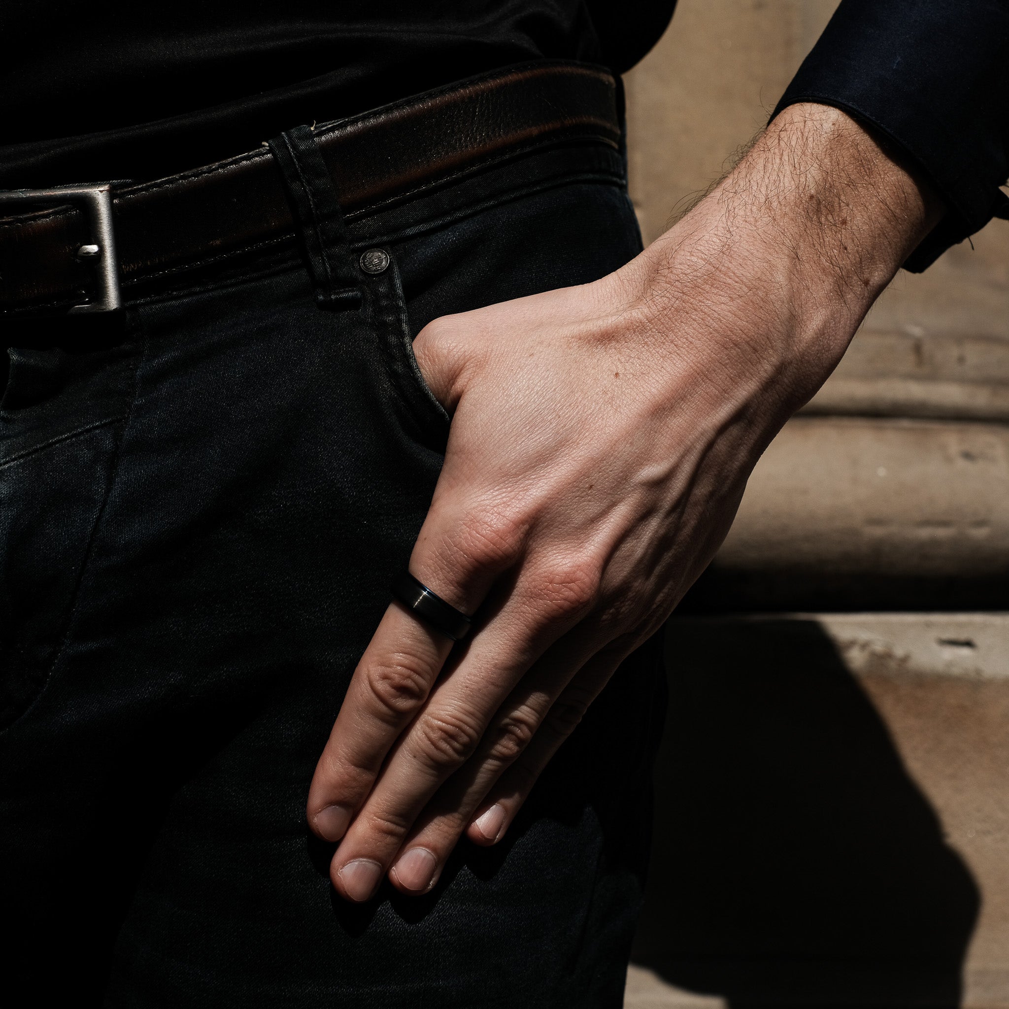 The Urban - Black Brushed Blue Edged Tungsten Ring