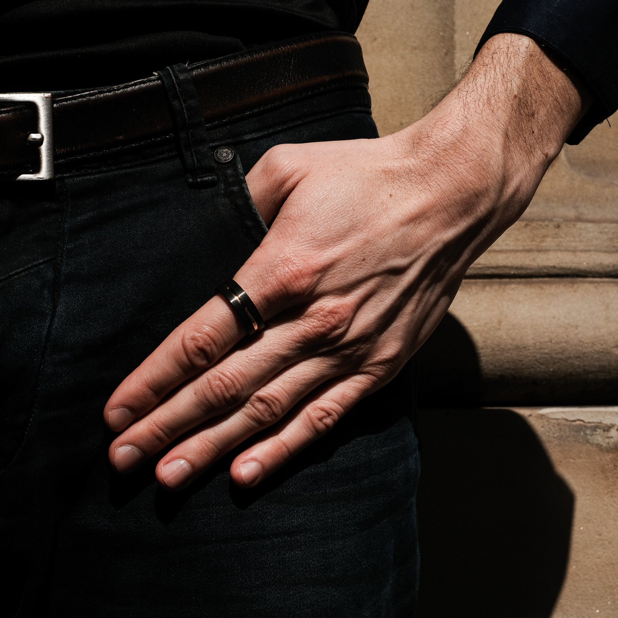 The Victor - Black Brushed Rose Gold Inlay Tungsten Ring