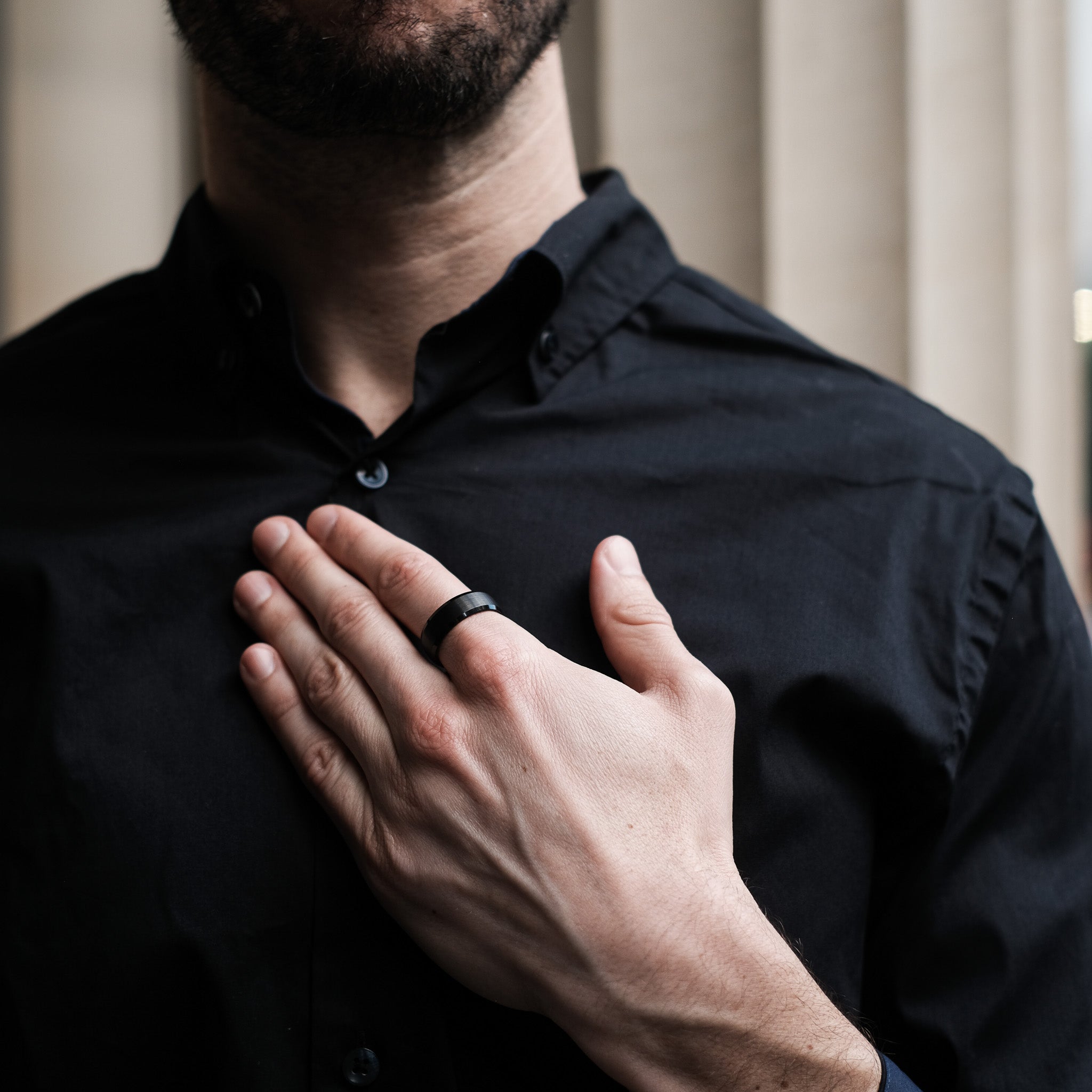 The Darknight - Black 8mm Brushed Tungsten Beveled Ring