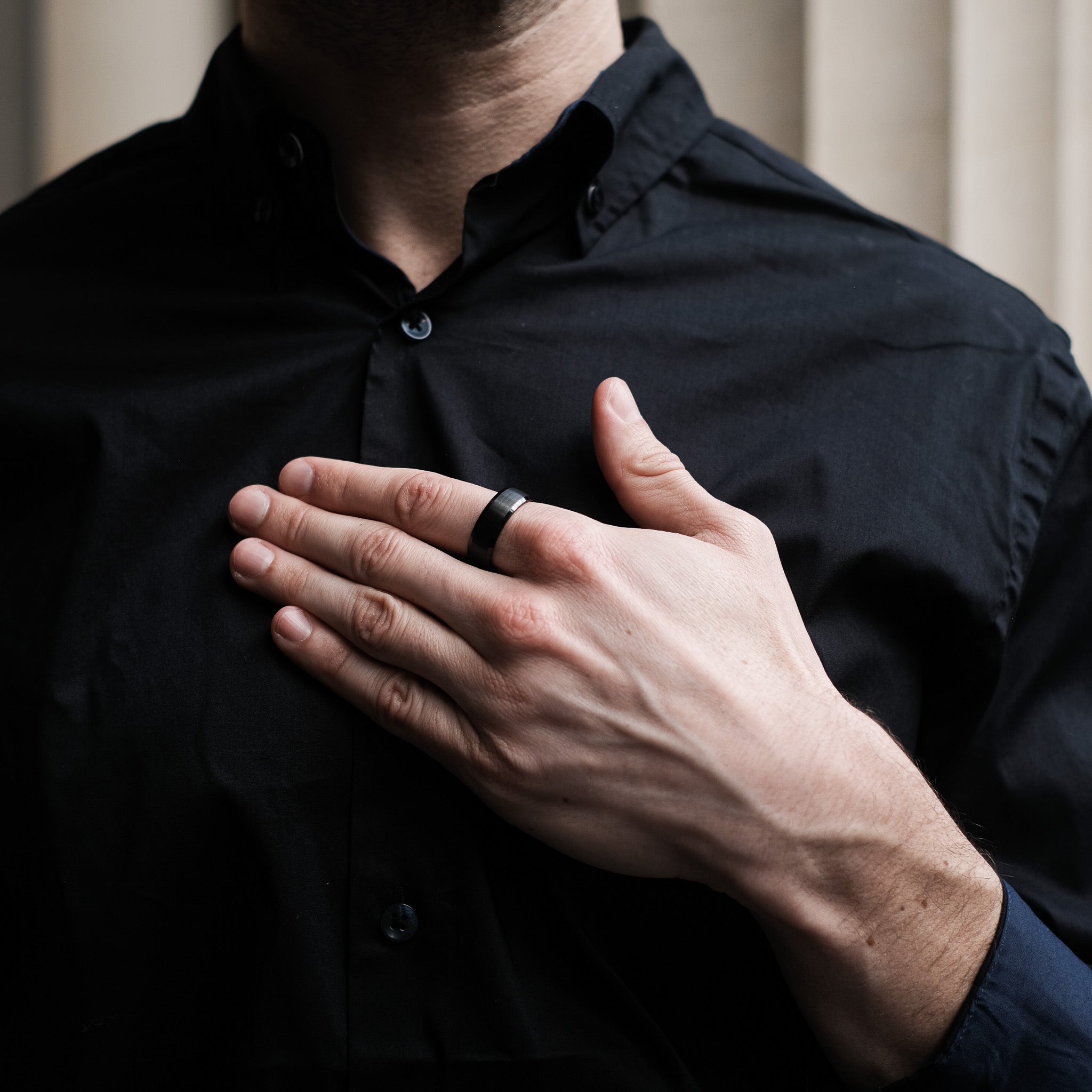 The Darknight - Black 8mm Brushed Tungsten Beveled Ring