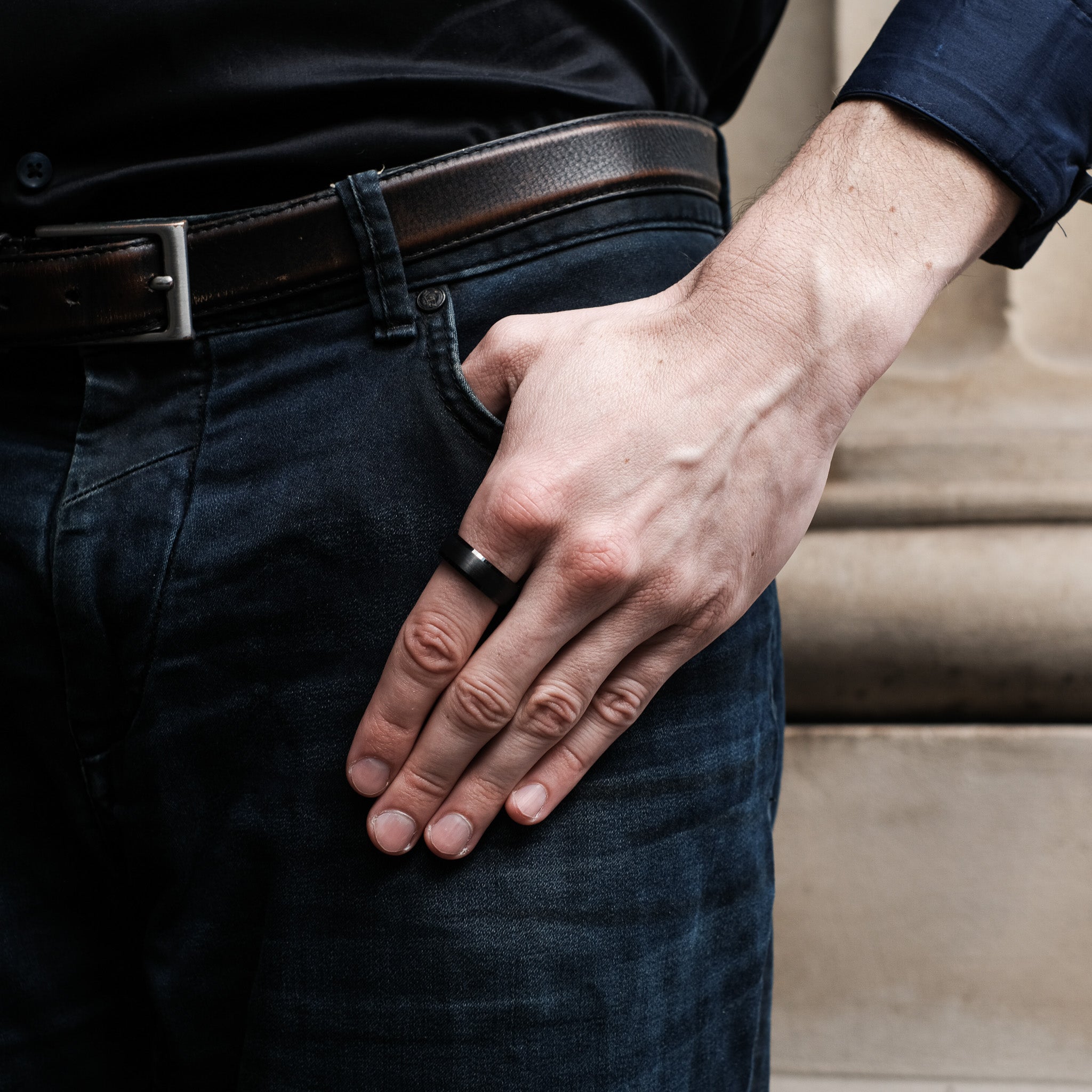 The Darknight - Black 8mm Brushed Tungsten Beveled Ring
