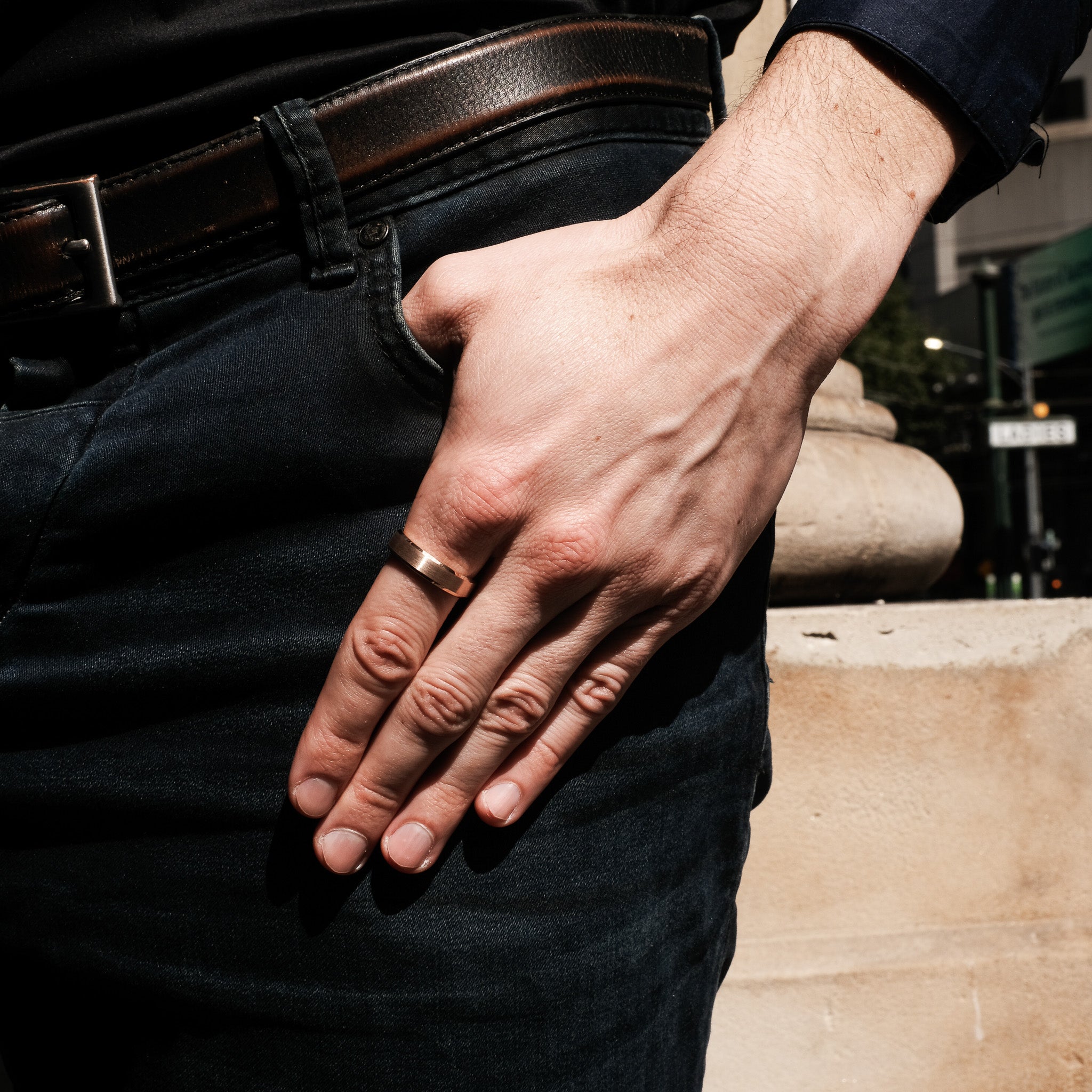 The Luxe - Rose Gold Brushed Beveled Tungsten Ring