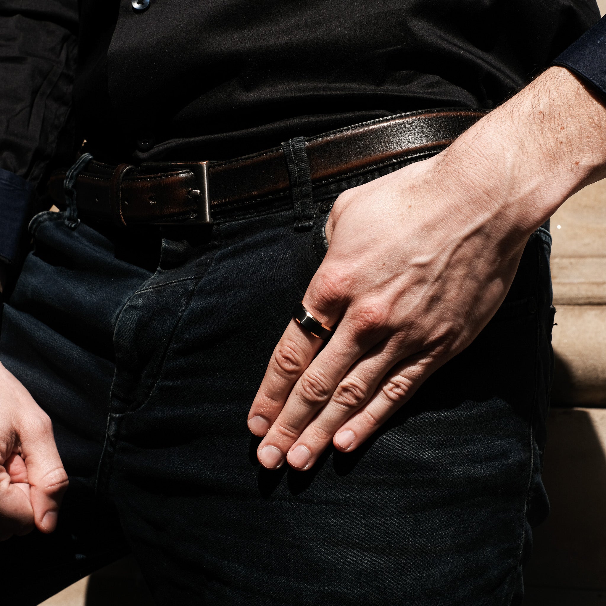 The Lead - Black Brushed Rose Gold Tungsten Beveled Ring