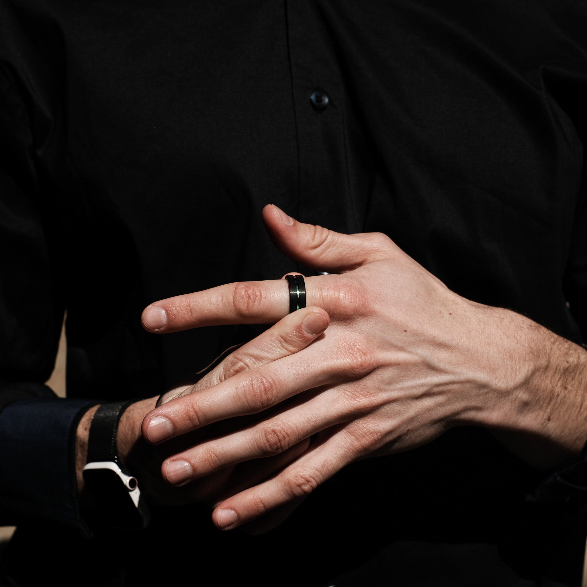 The Protagonist - Black Brushed Yellow Inlay Tungsten Ring