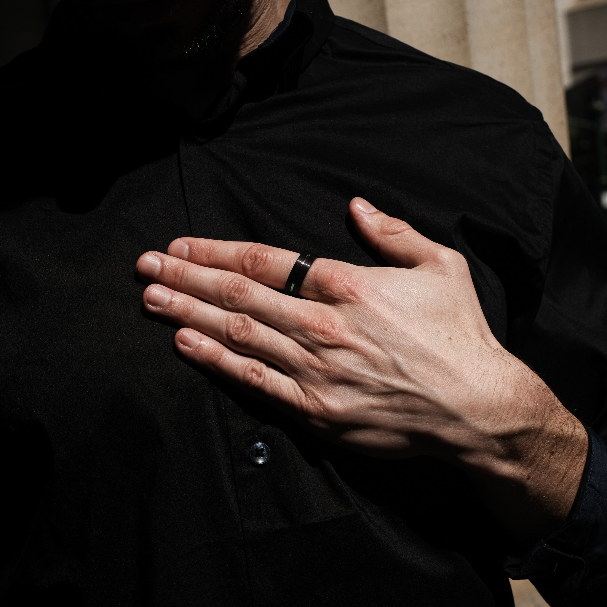 The Protagonist - Black Brushed Yellow Inlay Tungsten Ring