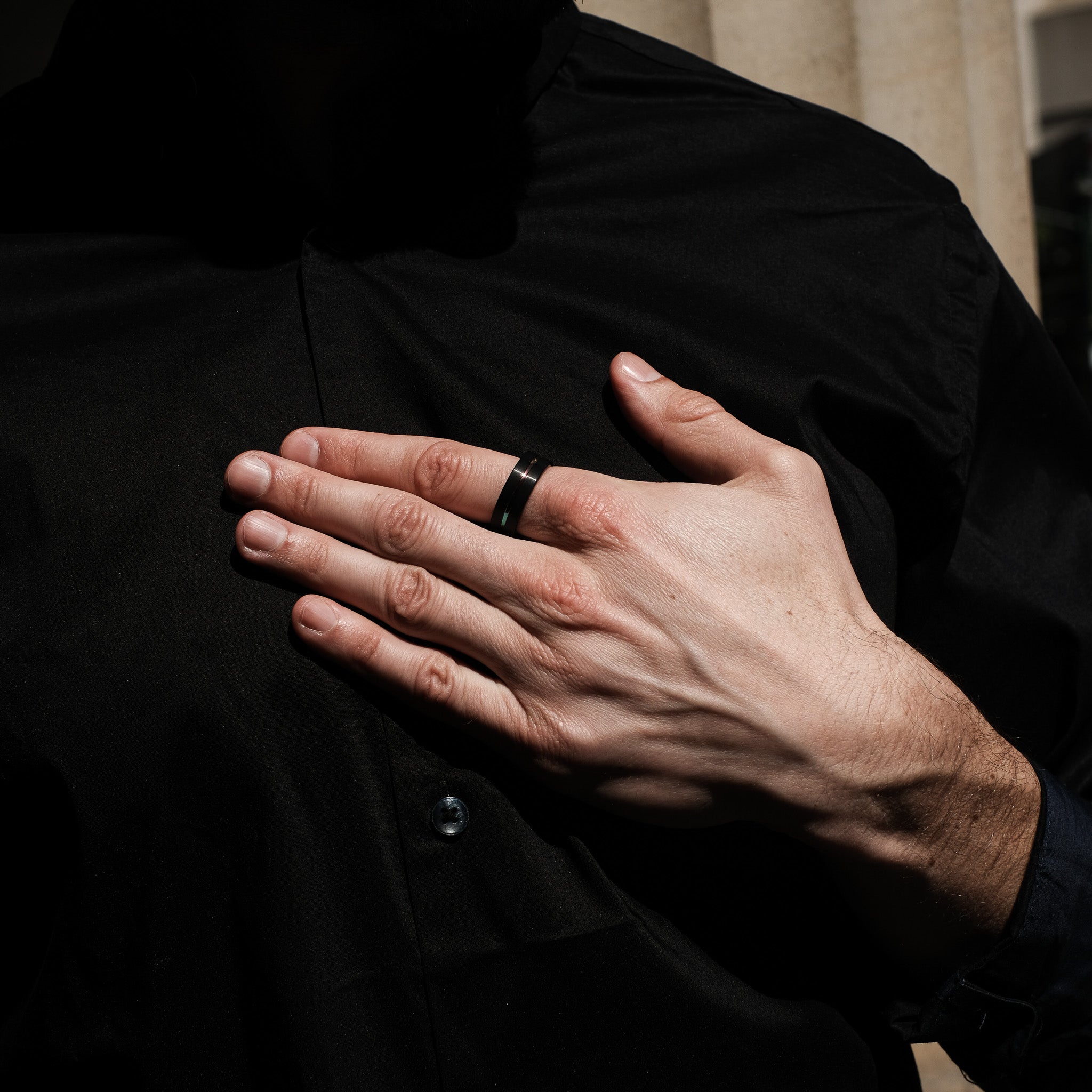The Protagonist - Black Brushed Yellow Inlay Tungsten Ring