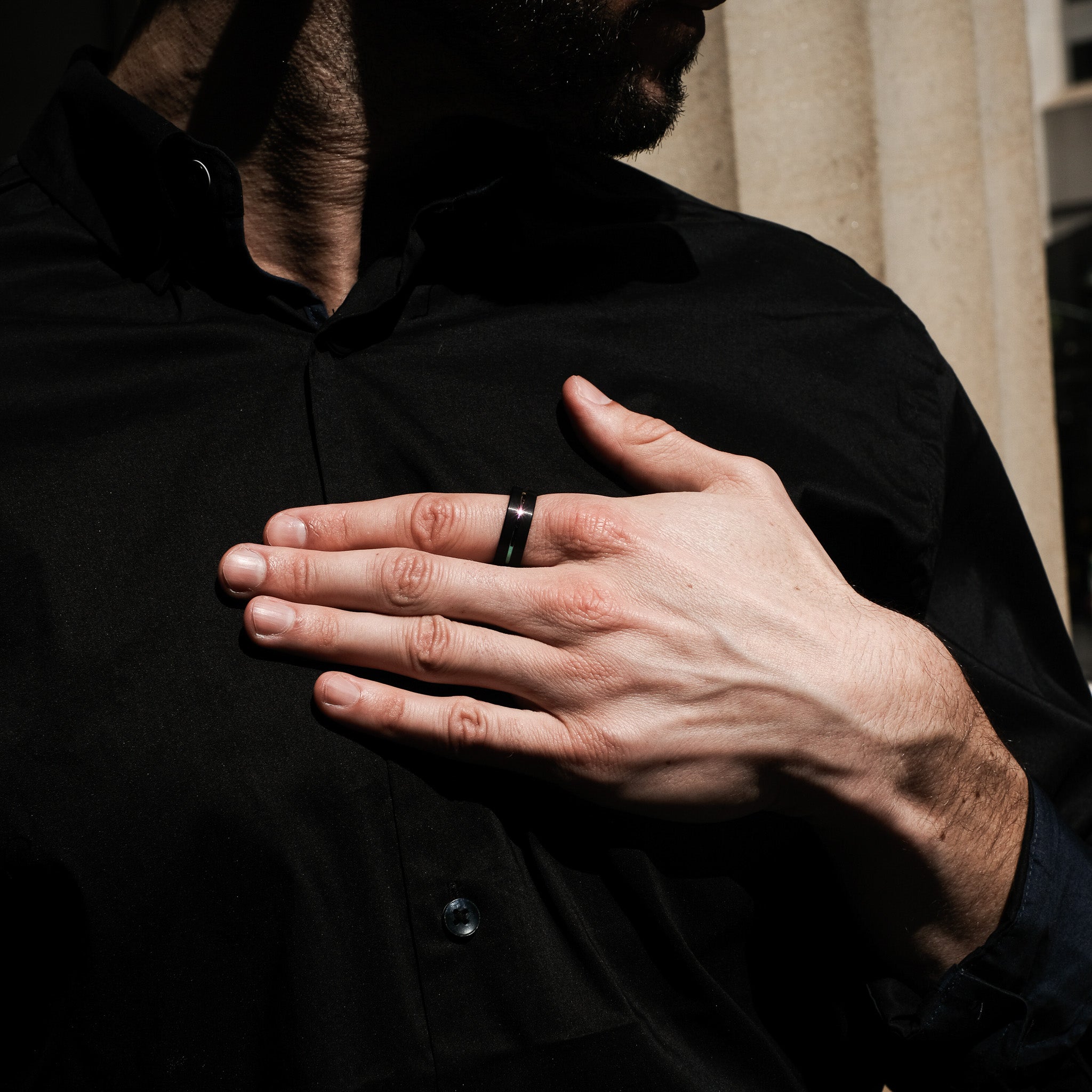The Protagonist - Black Brushed Yellow Inlay Tungsten Ring