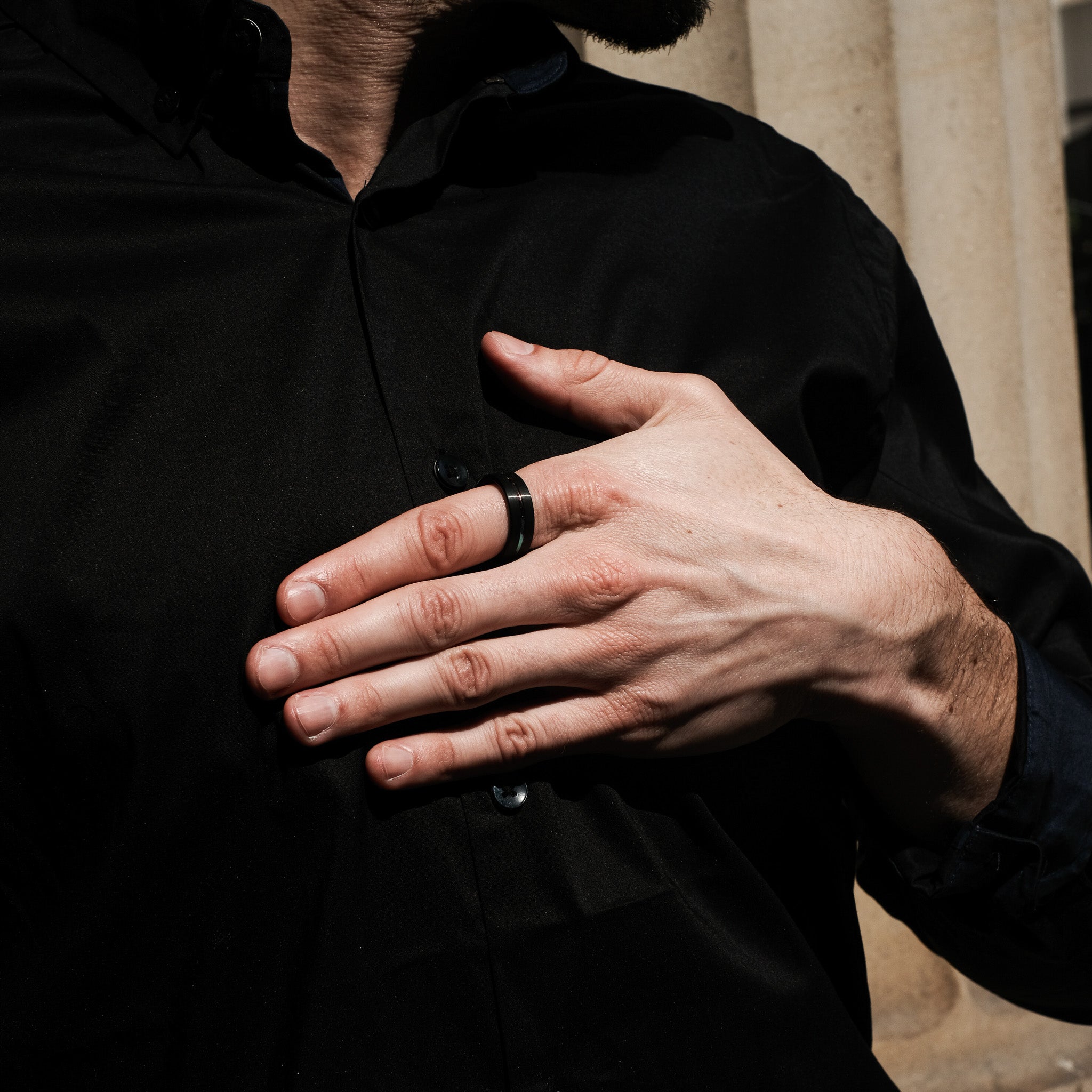 The Protagonist - Black Brushed Yellow Inlay Tungsten Ring