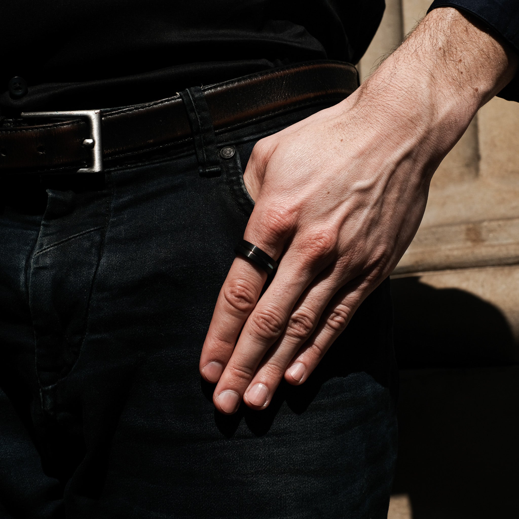 The Protagonist - Black Brushed Yellow Inlay Tungsten Ring