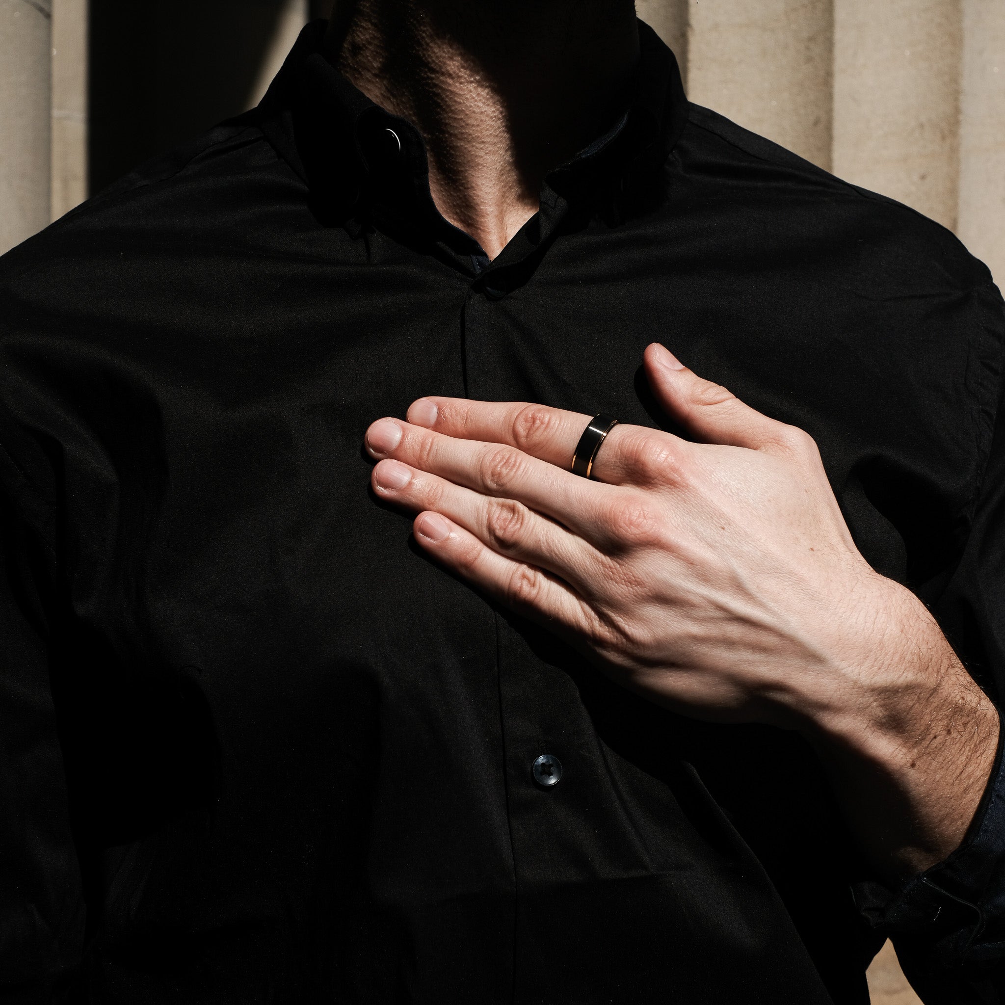 The Supreme - Black Brushed Gold Edged Tungsten Ring