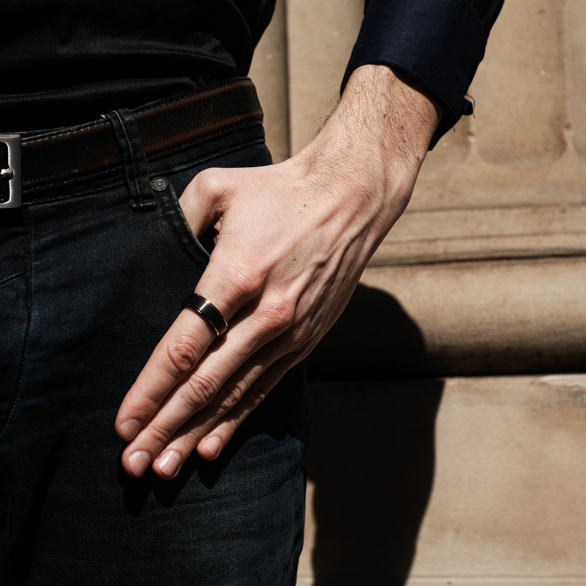 The Supreme - Black Brushed Gold Edged Tungsten Ring