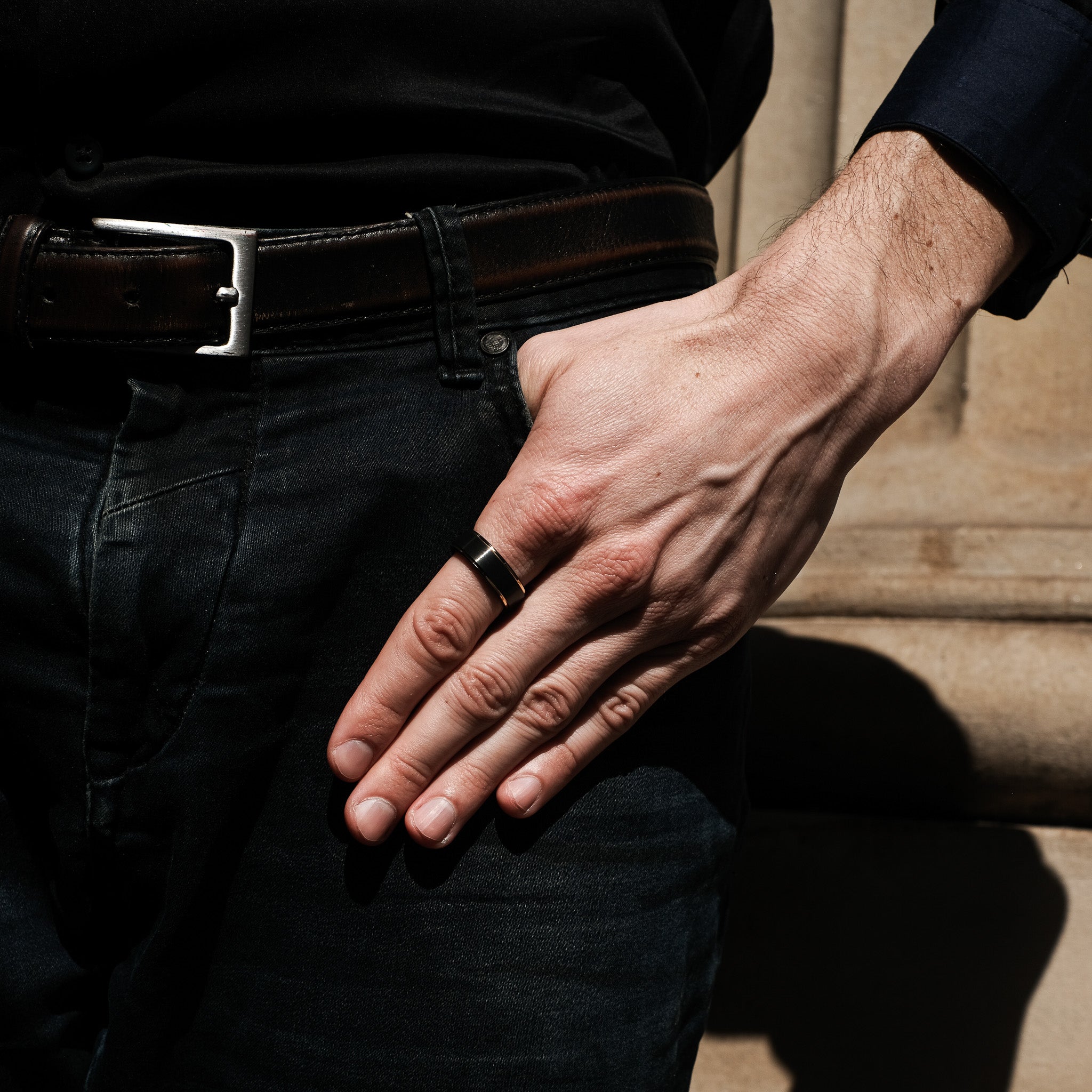 The Supreme - Black Brushed Gold Edged Tungsten Ring