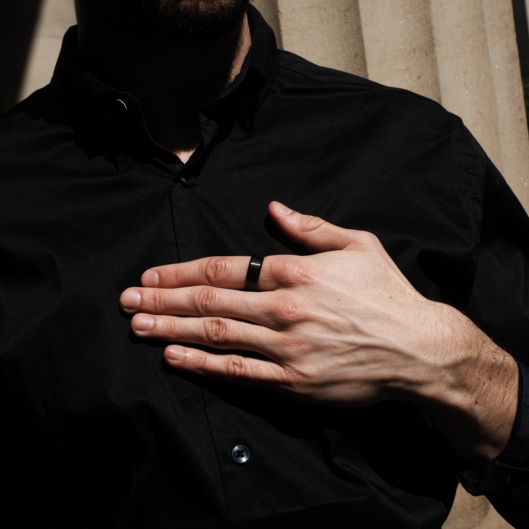 The Darknight - Black 8mm Brushed Tungsten Beveled Ring
