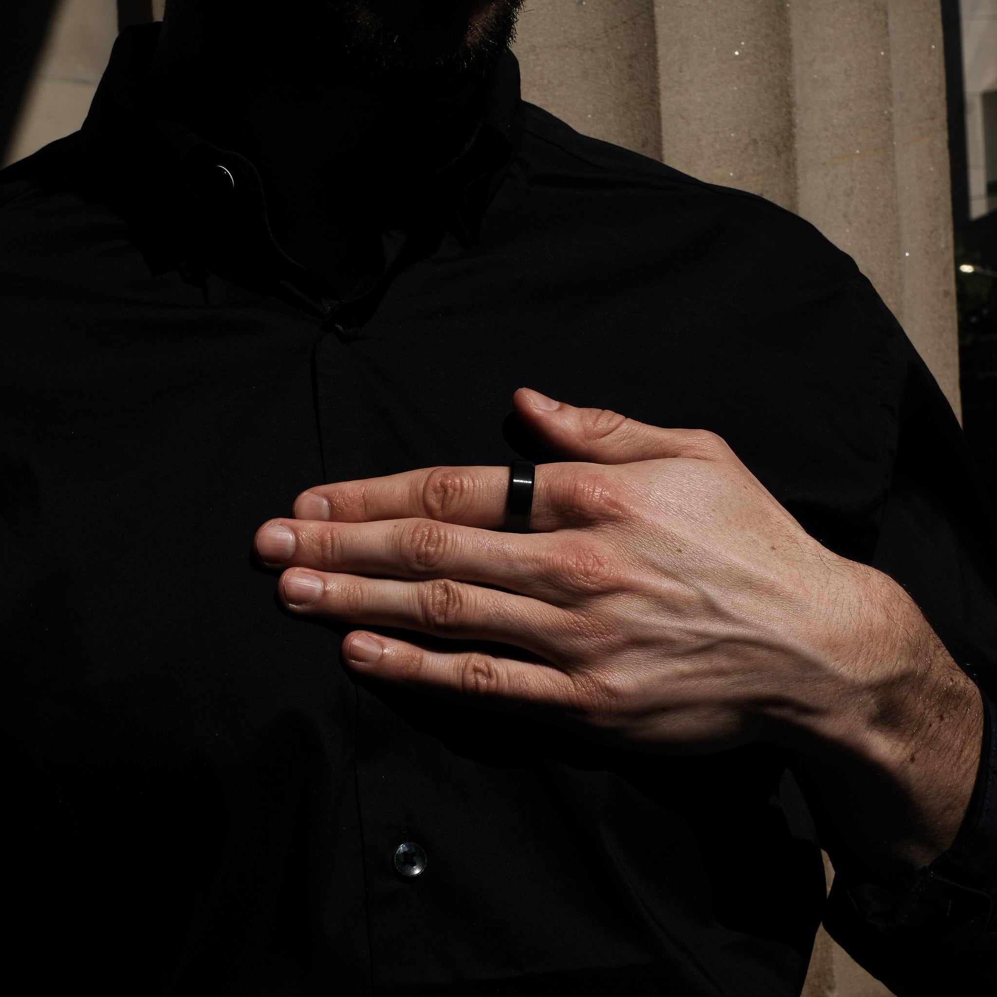 The Darknight - Black 8mm Brushed Tungsten Beveled Ring