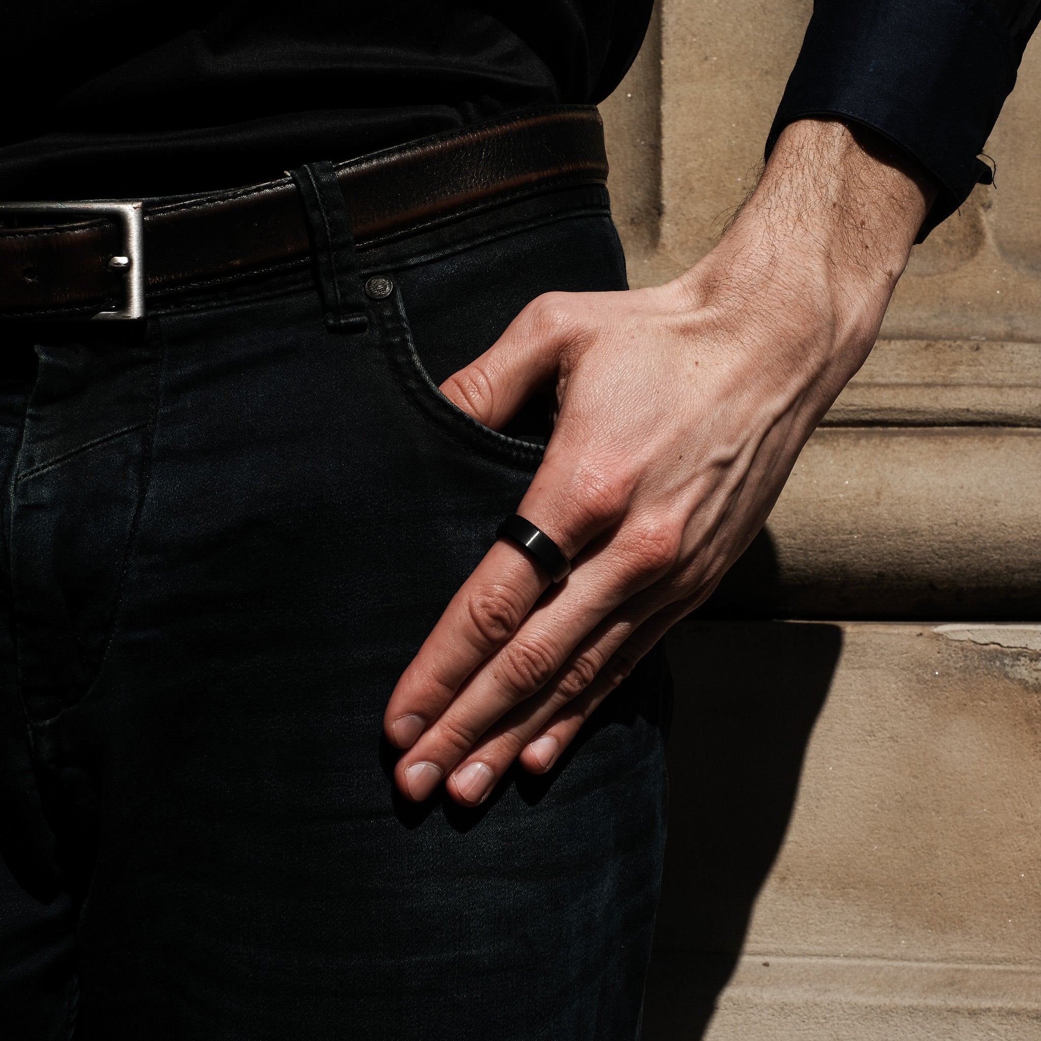 The Darknight - Black 8mm Brushed Tungsten Beveled Ring