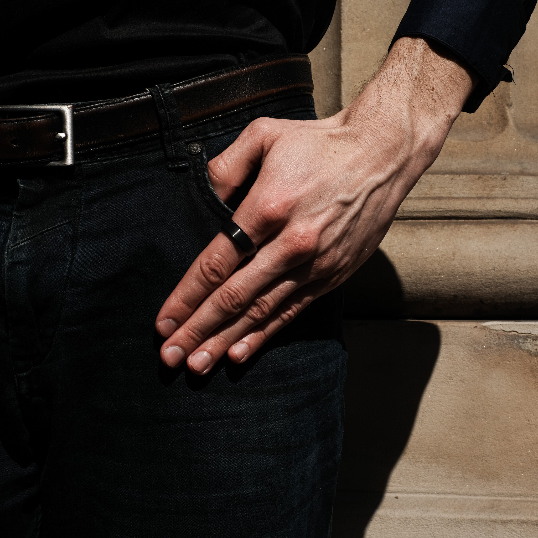 The Darknight - Black 8mm Brushed Tungsten Beveled Ring