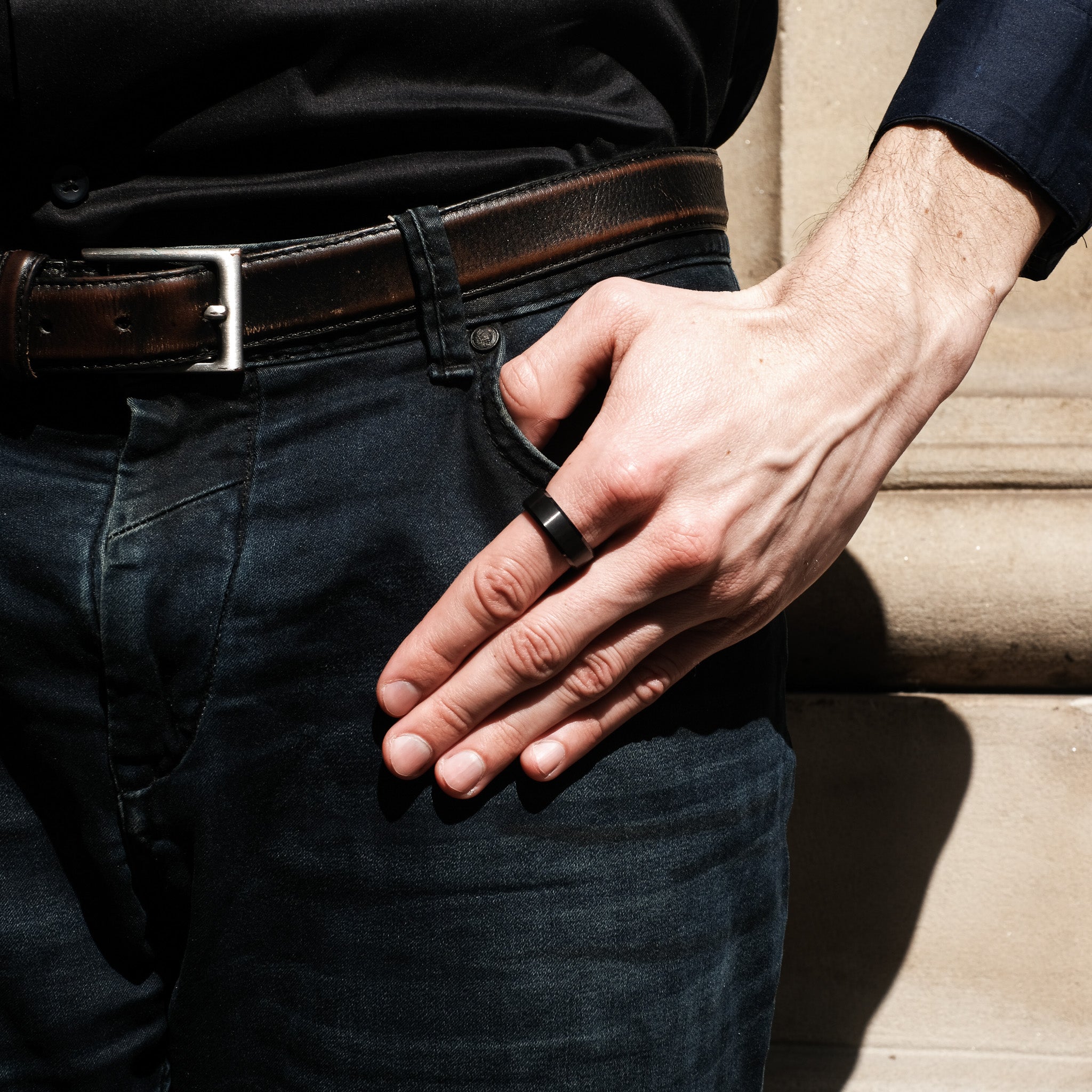 The Darknight - Black 8mm Brushed Tungsten Beveled Ring