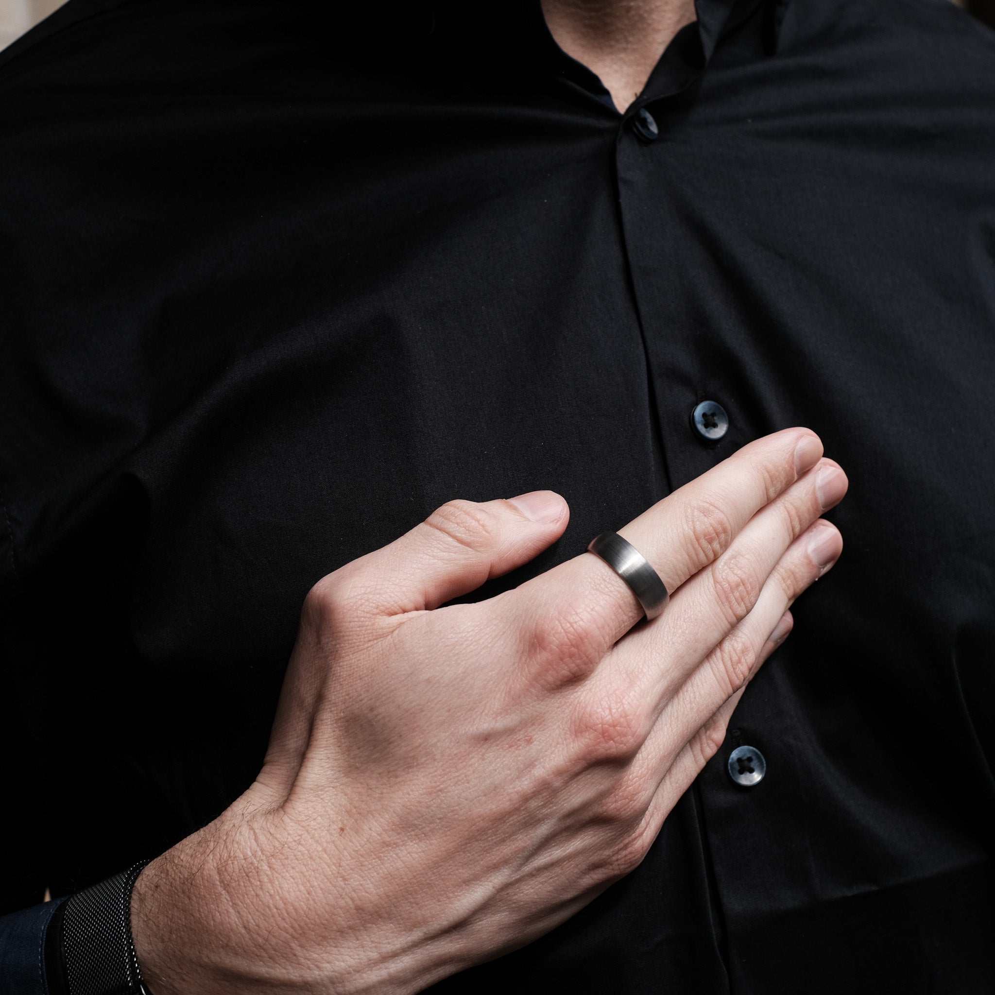 The Eloquent - Silver 8mm Brushed Tungsten Ring