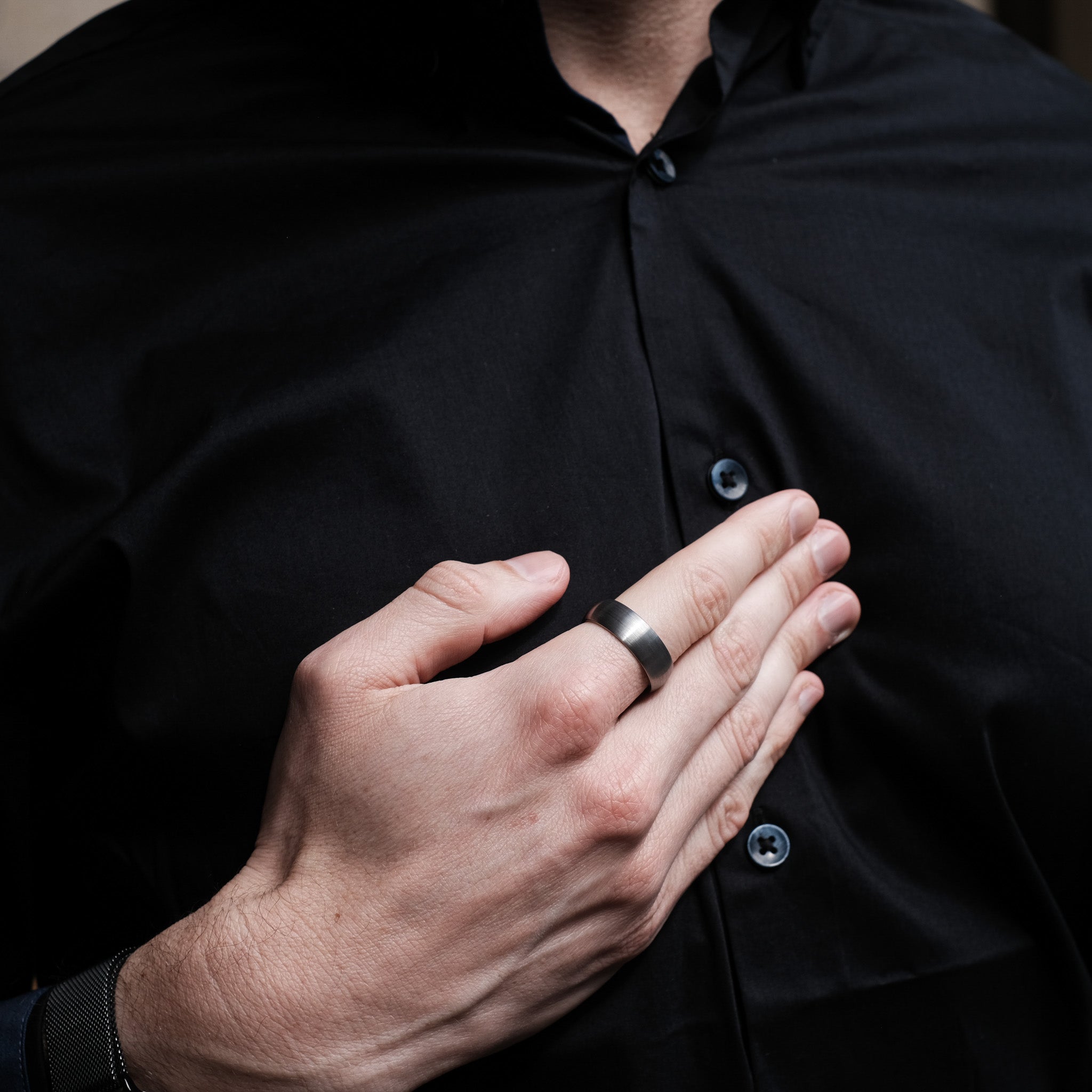 The Eloquent - Silver 8mm Brushed Tungsten Ring