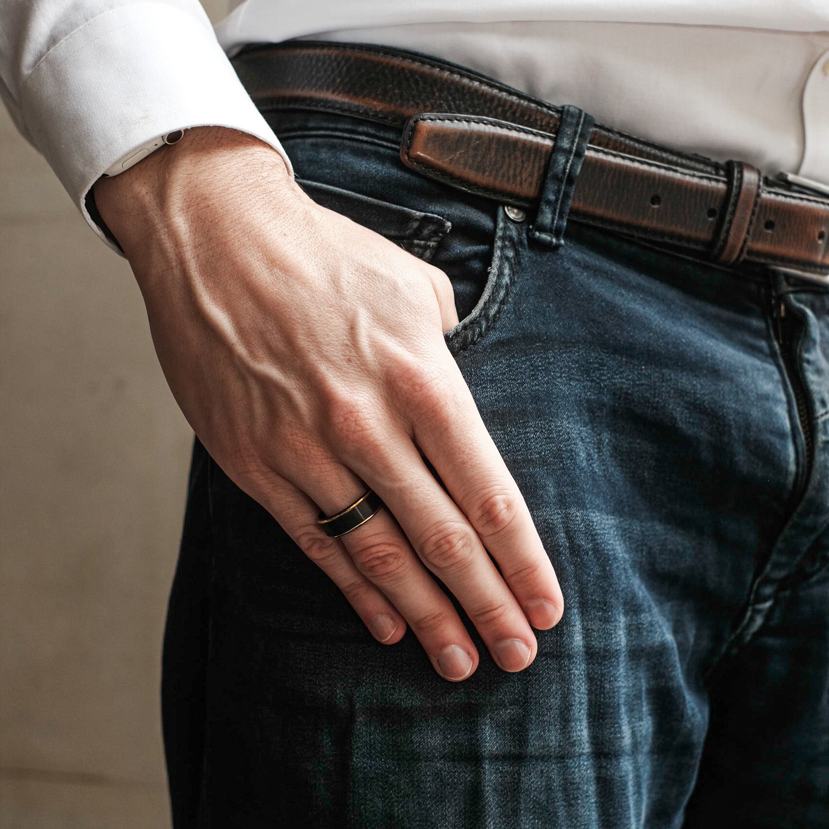 The Supreme - Black Brushed Gold Edged Tungsten Ring