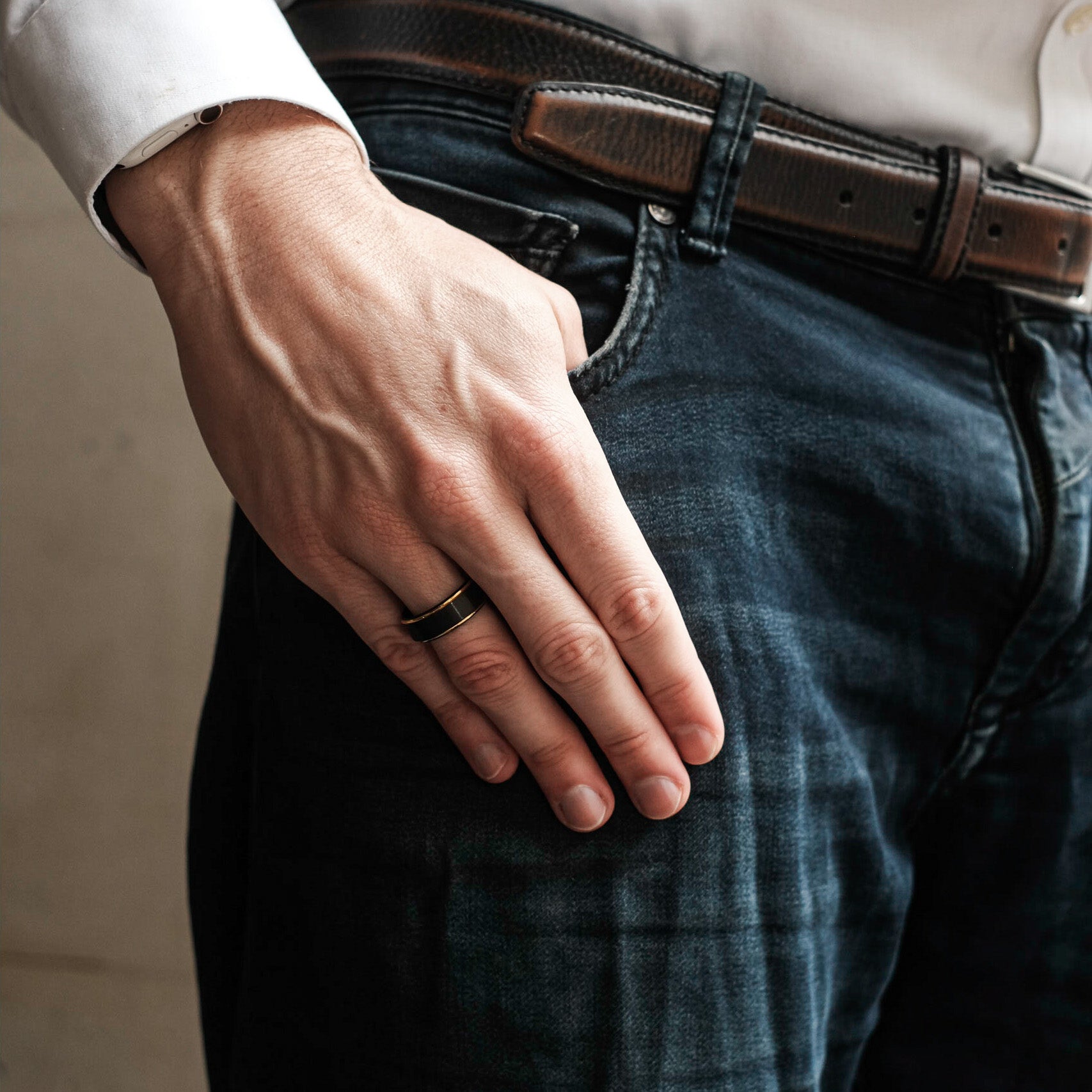 The Supreme - Black Brushed Gold Edged Tungsten Ring