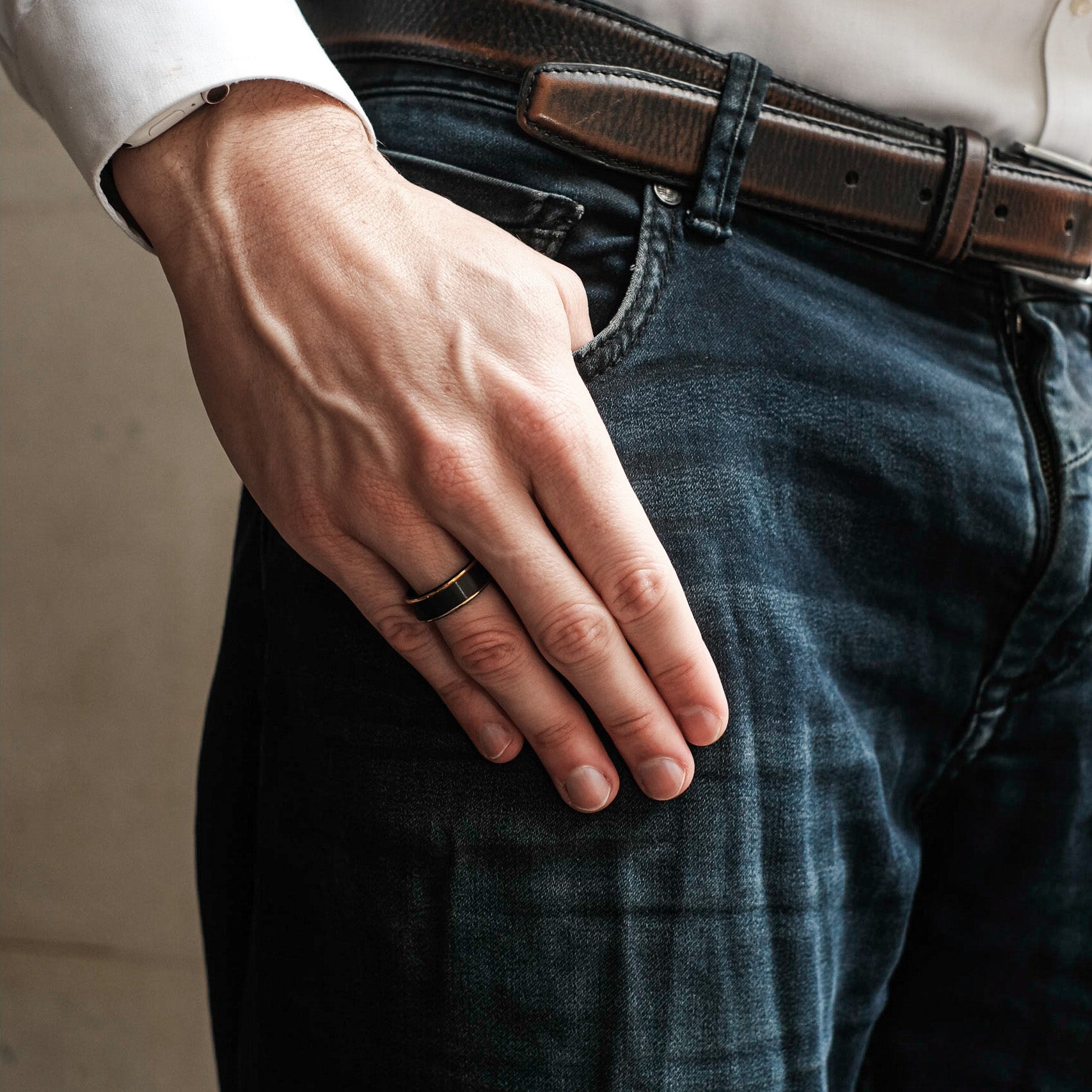 The Supreme - Black Brushed Gold Edged Tungsten Ring