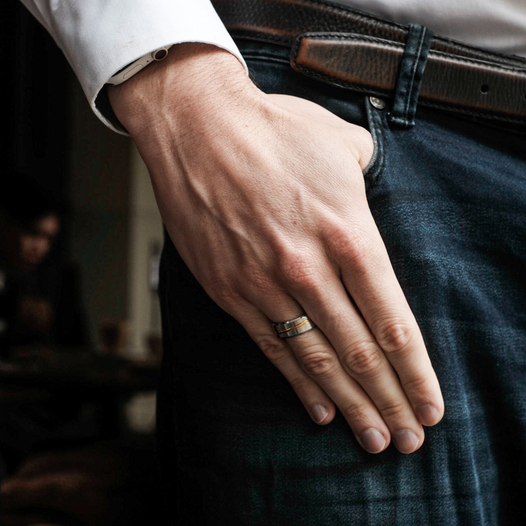 The Finley - Brushed Beveled Titanium Ring